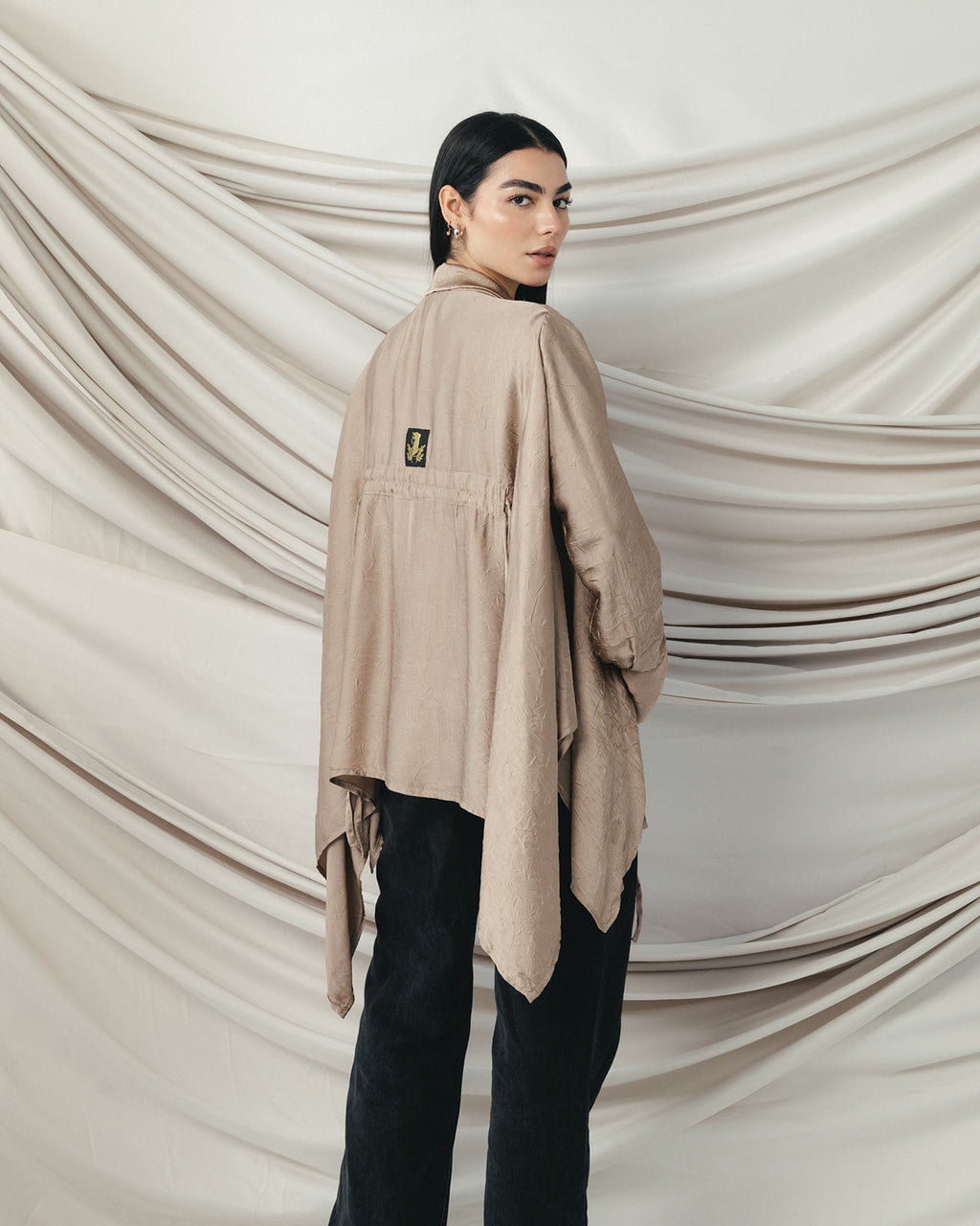 Crinkle Light Satin Cardigan Cafe