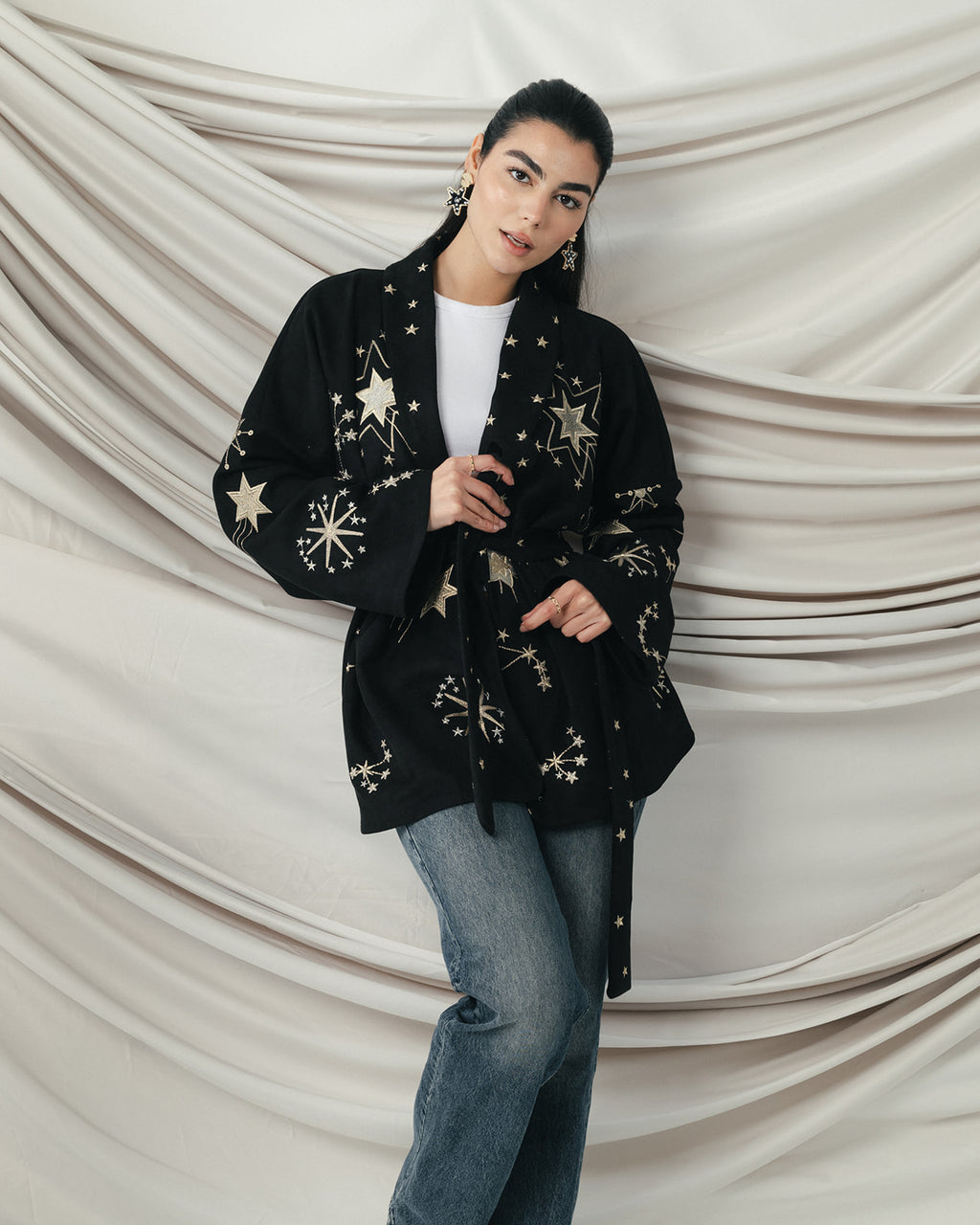 The Midnight Galaxy Embroidered Wrap Jacket
