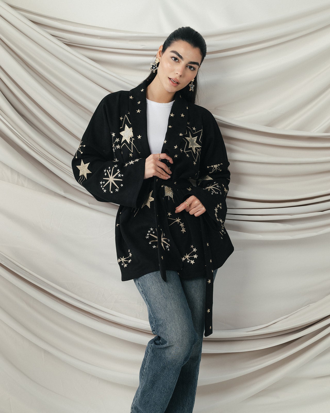 The Midnight Galaxy Embroidered Wrap Jacket
