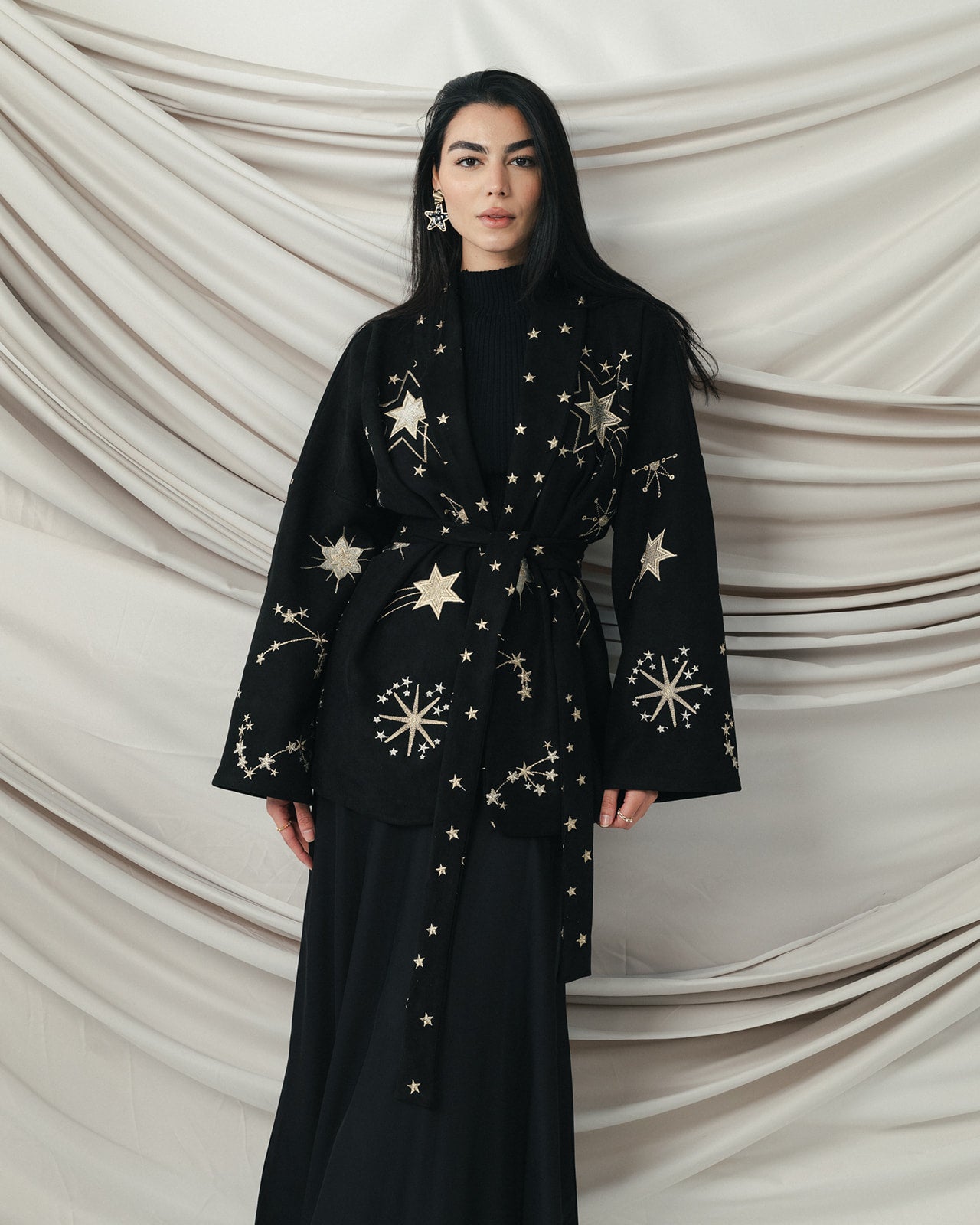 The Midnight Galaxy Embroidered Wrap Jacket