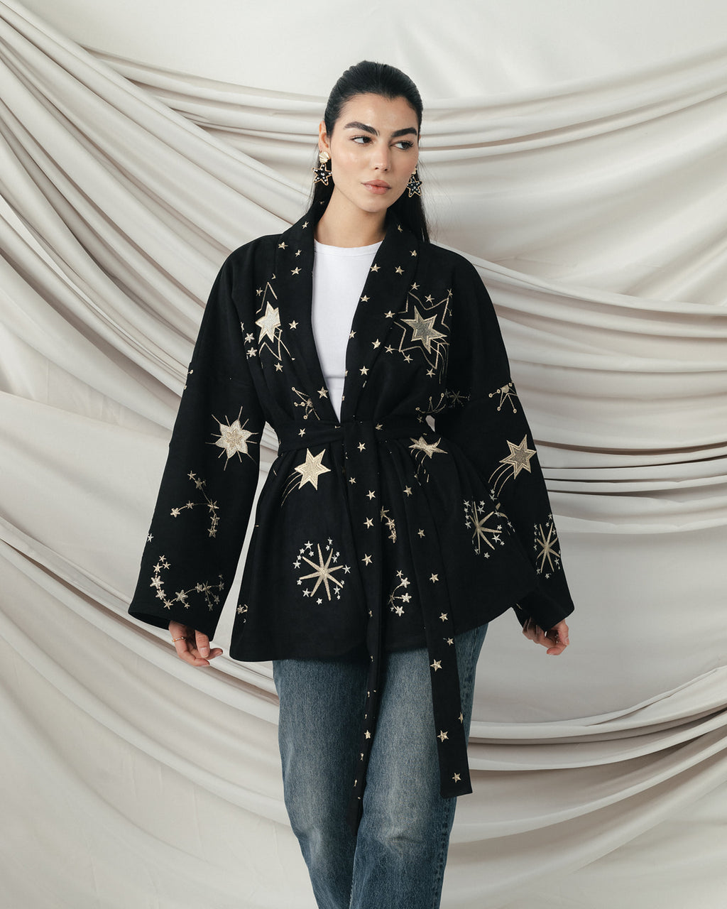 The Midnight Galaxy Embroidered Wrap Jacket