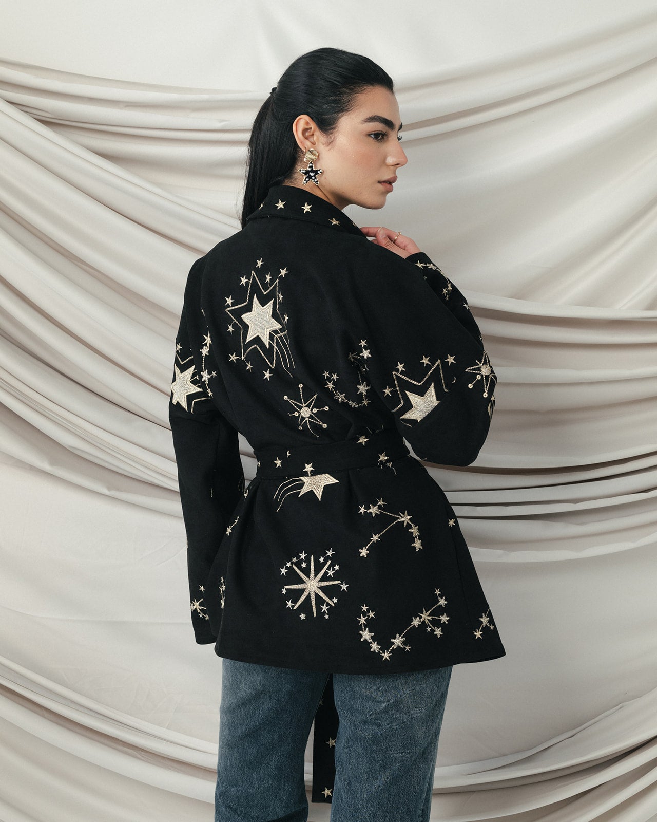 The Midnight Galaxy Embroidered Wrap Jacket