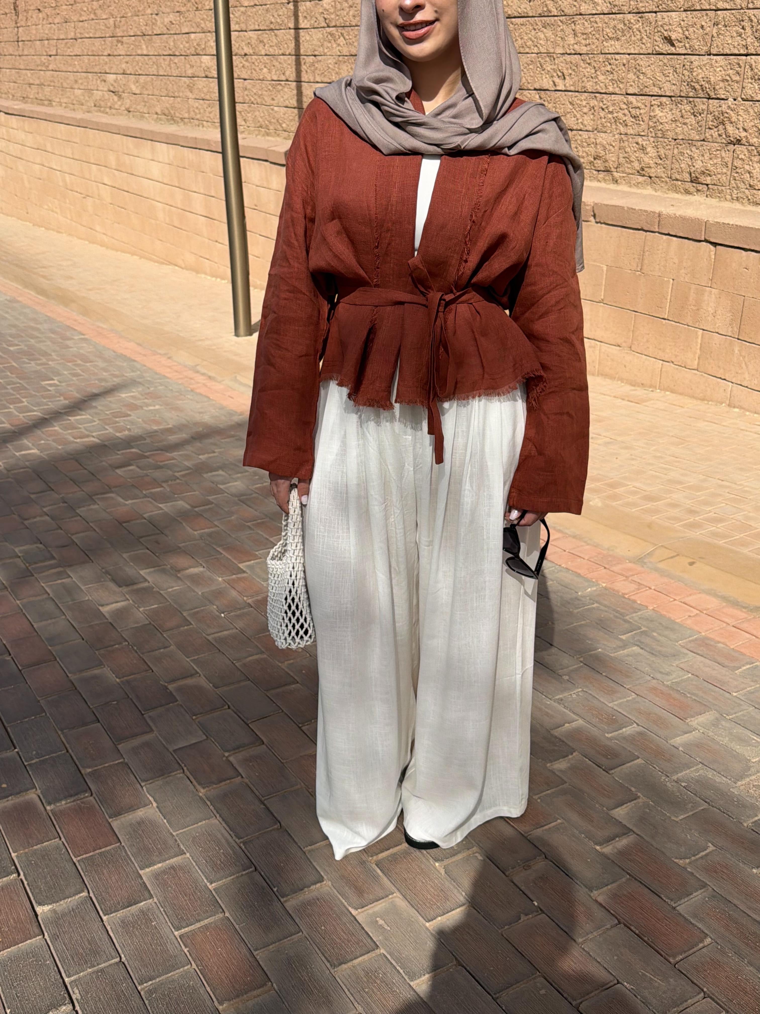 Linen muse mid Kimono - Terracotta Orange