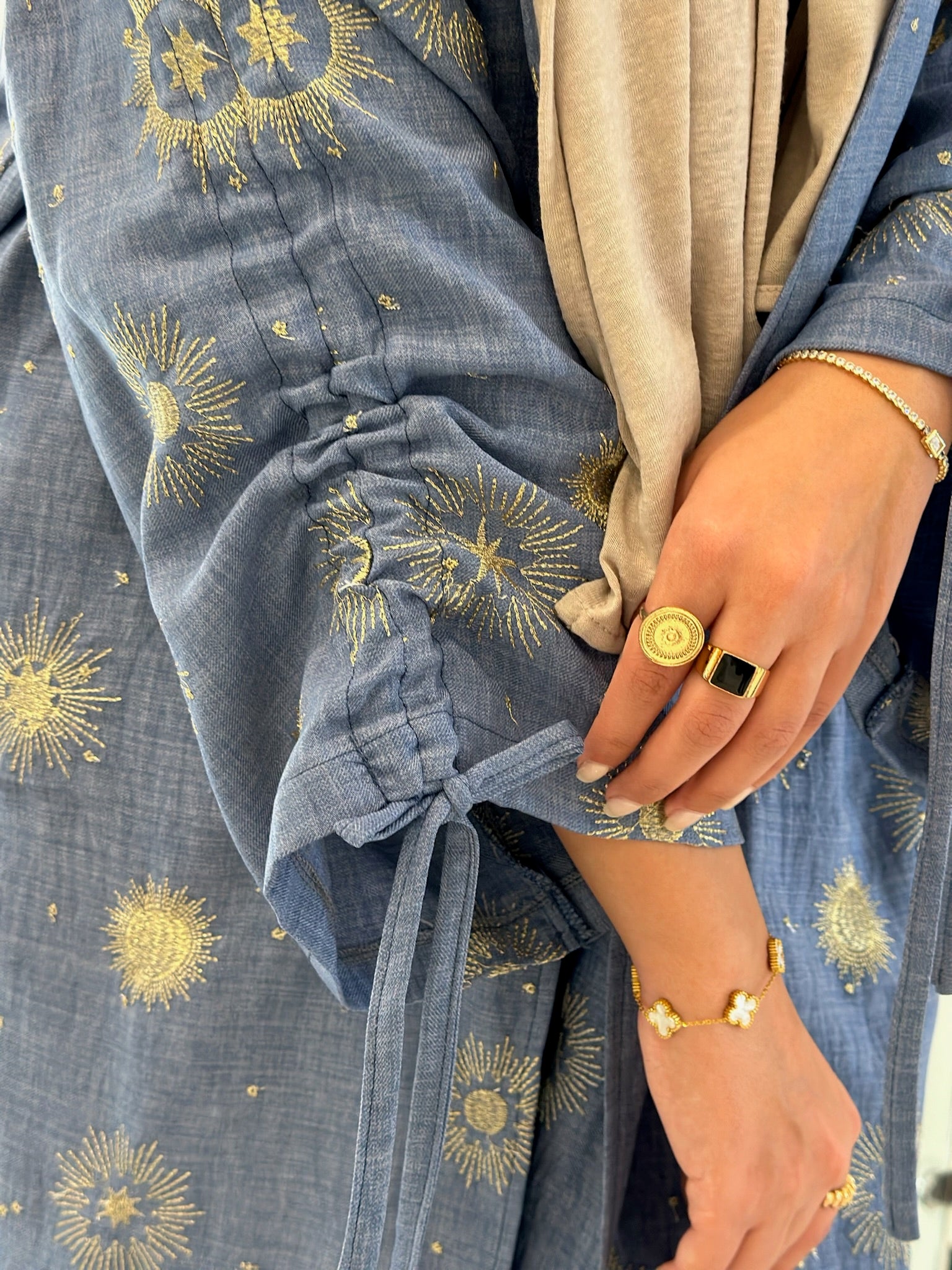 Golden Embroidered Kaftan In Baby Blue( item Can’t be Open, Refund or Exchange )