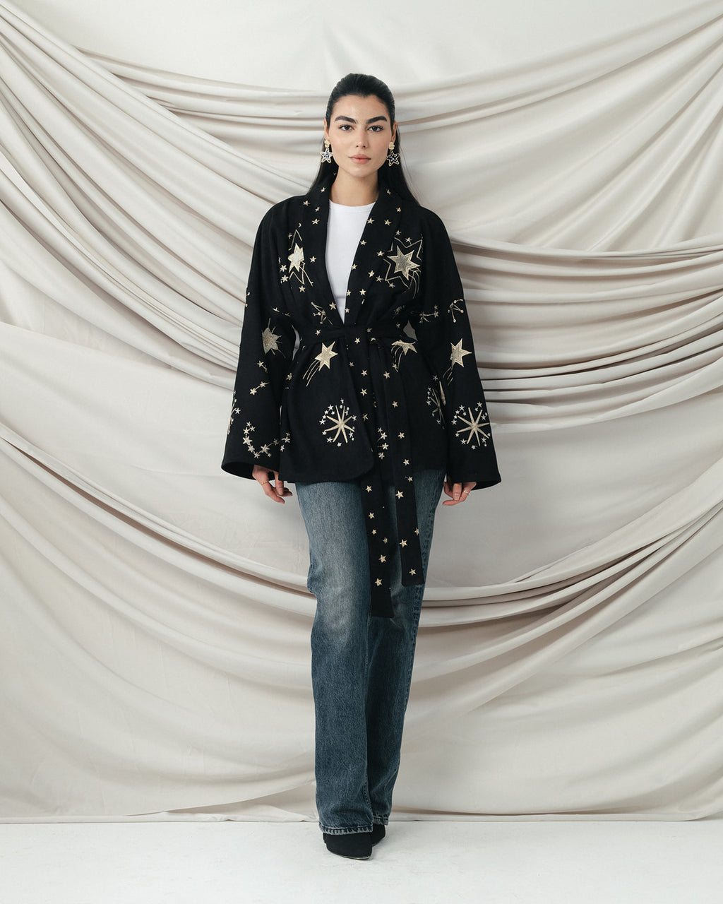 The Midnight Galaxy Embroidered Wrap Jacket