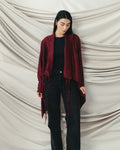 Crinkle Light Satin Cardigan in Burgundy