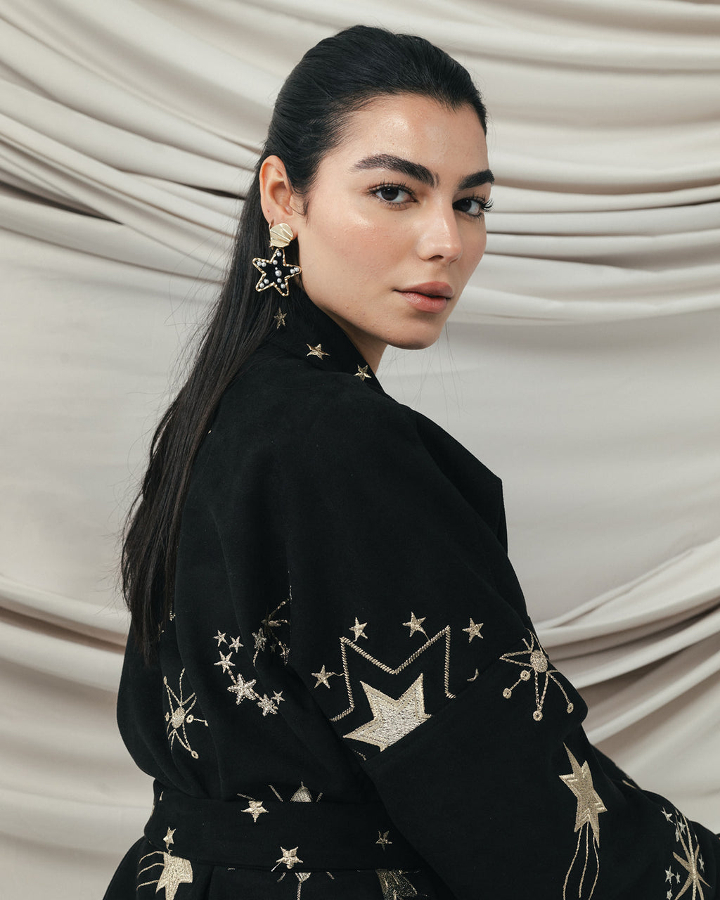 The Midnight Galaxy Embroidered Wrap Jacket