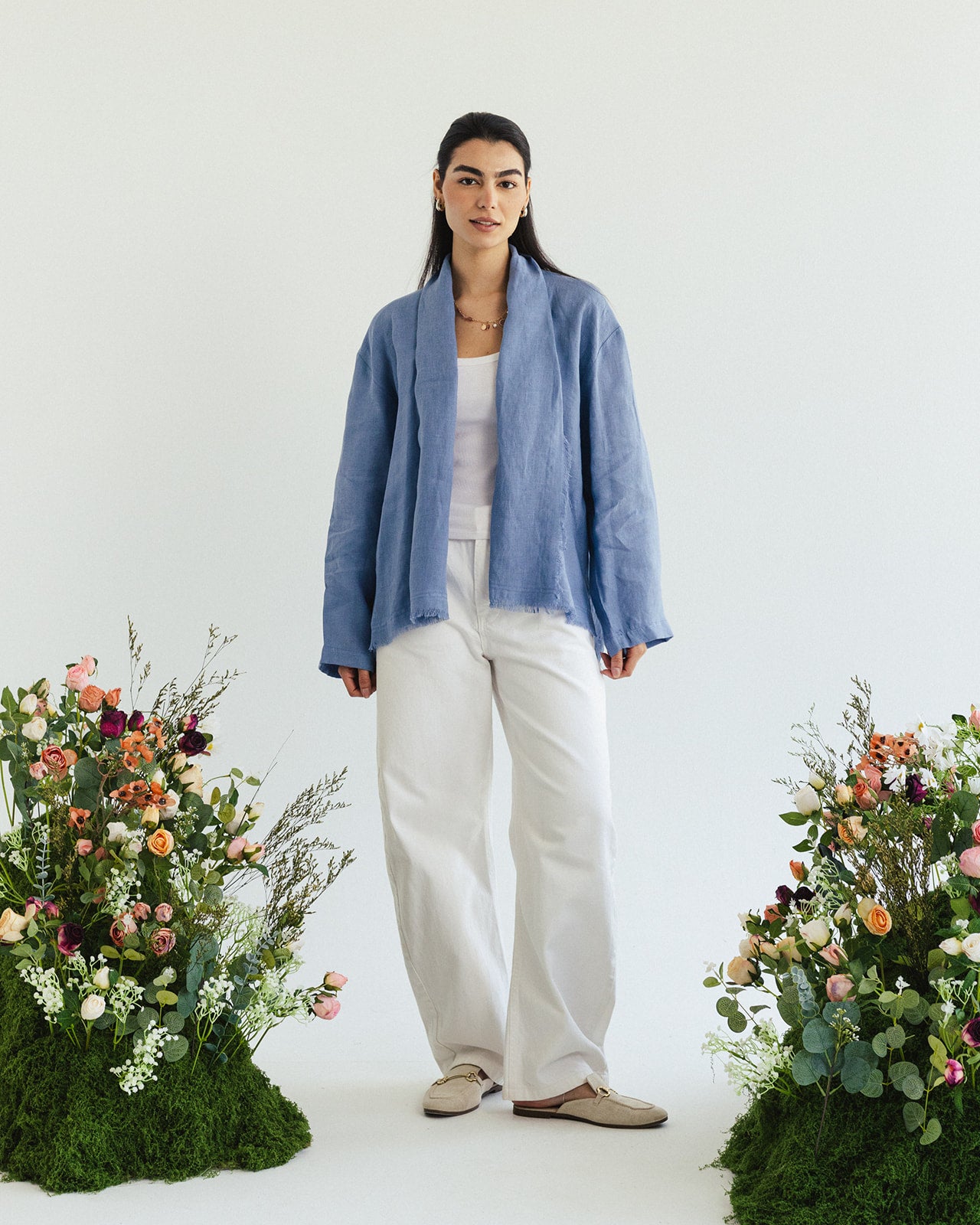 Linen muse mid Kimono - sky Blue