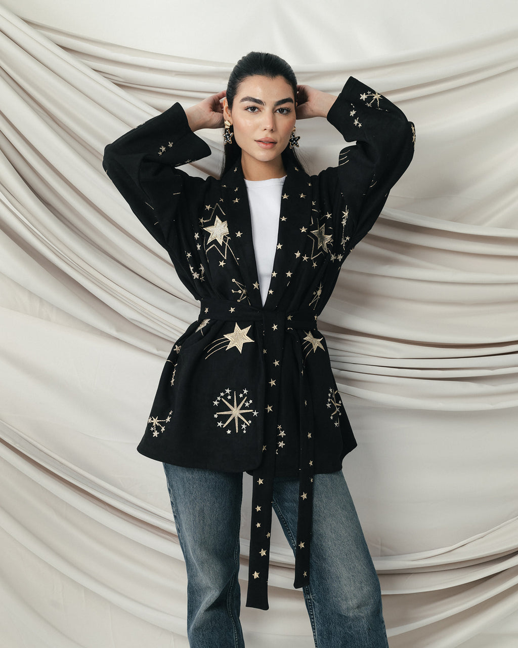 The Midnight Galaxy Embroidered Wrap Jacket