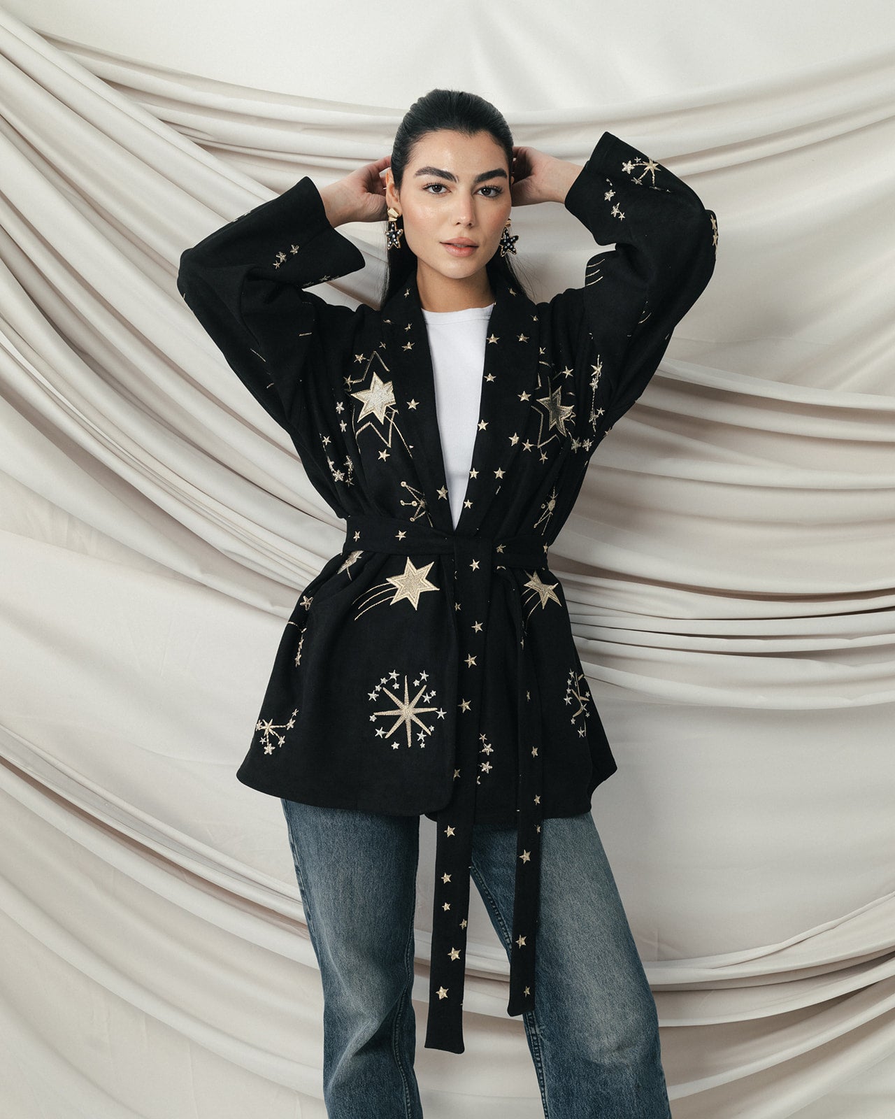 The Midnight Galaxy Embroidered Wrap Jacket