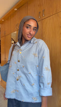 The Boss flora Embroidered shirt - Sky gold