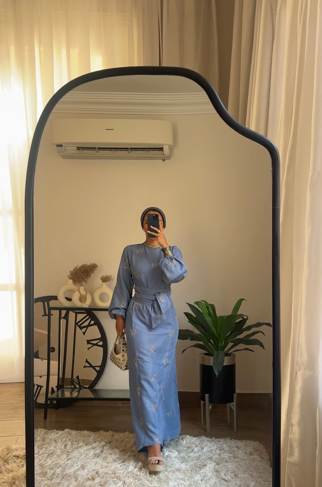 Shams Embroidered Dress in Baby Blue