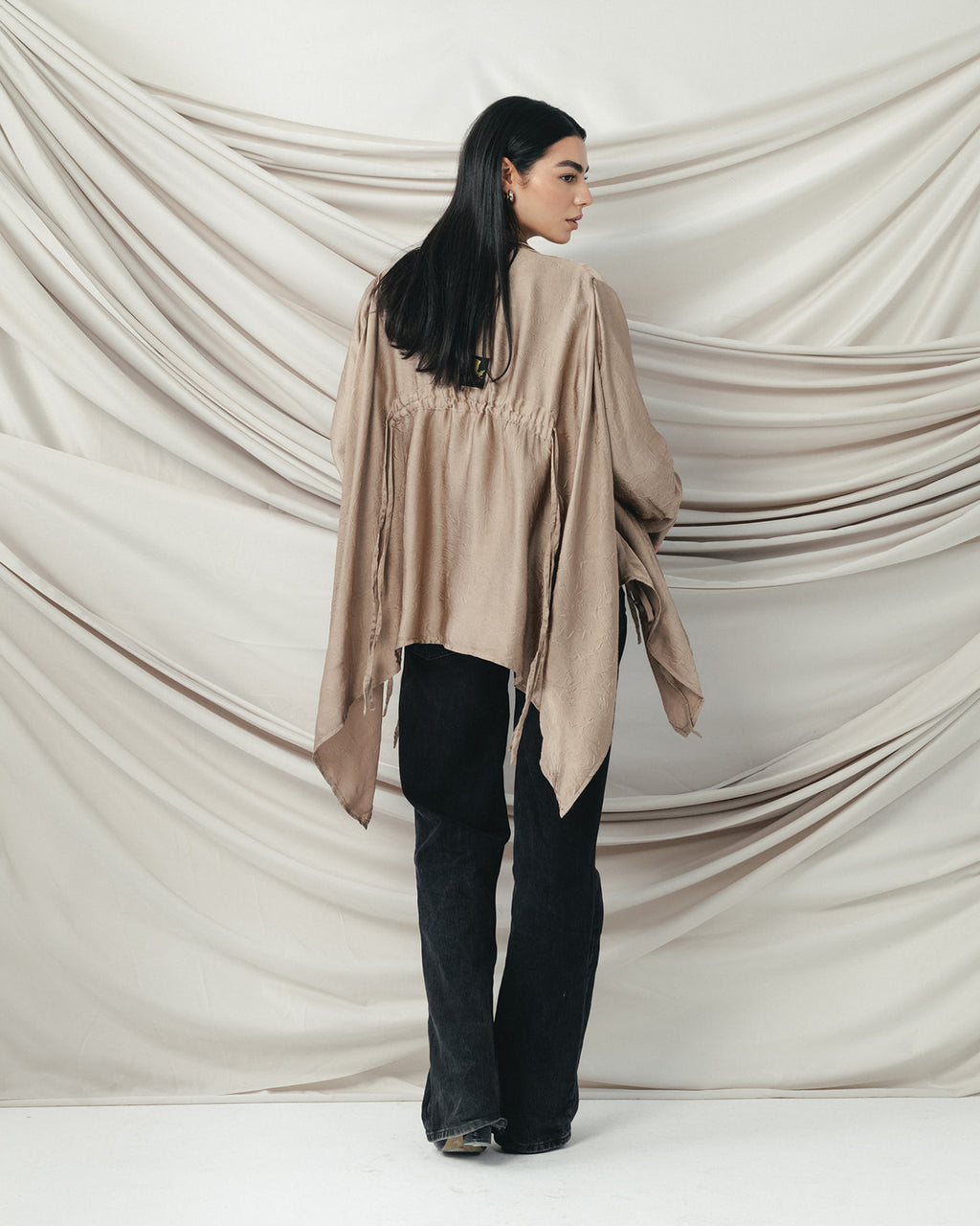 Crinkle Light Satin Cardigan Cafe