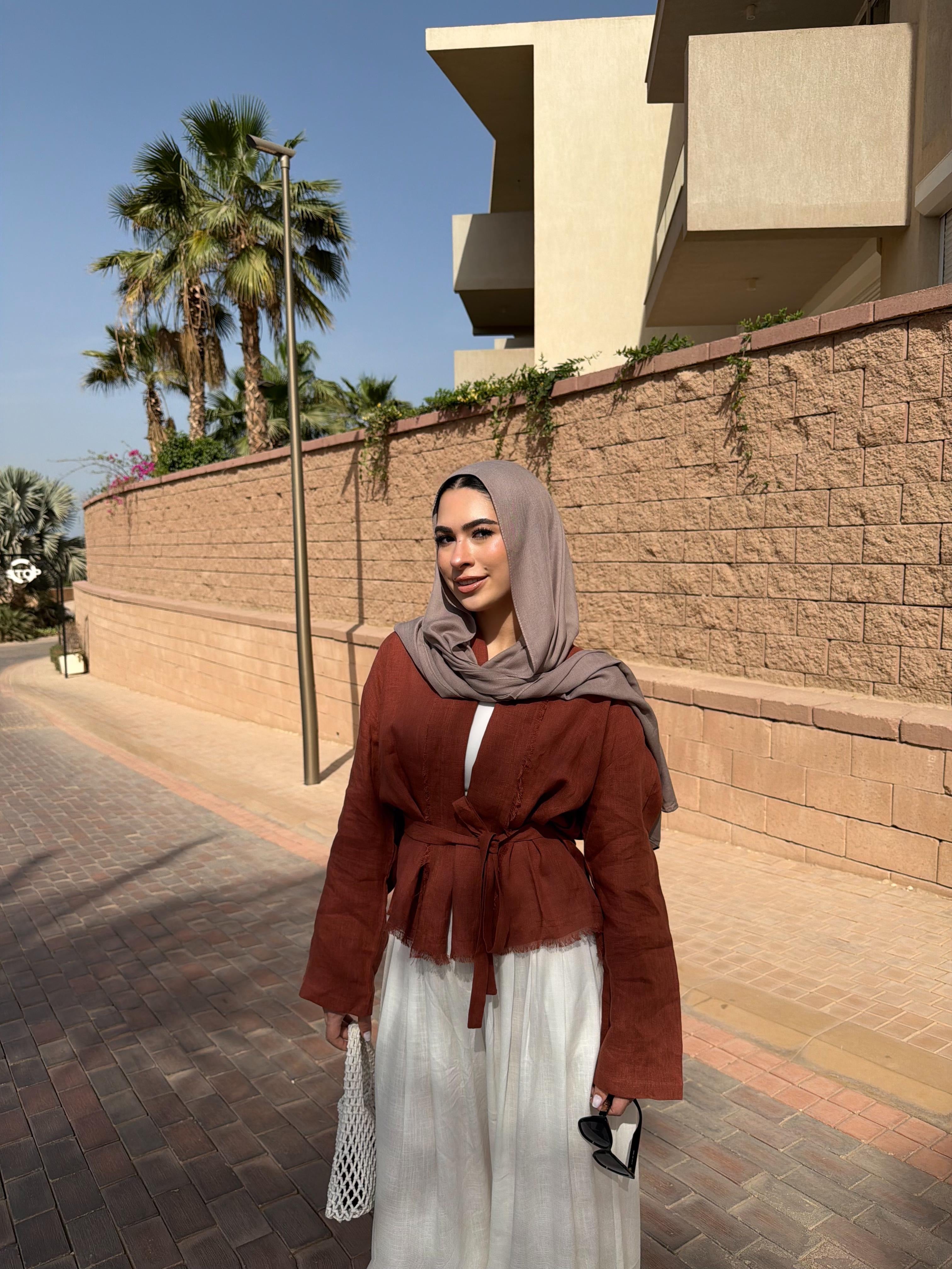 Linen muse mid Kimono - Terracotta Orange