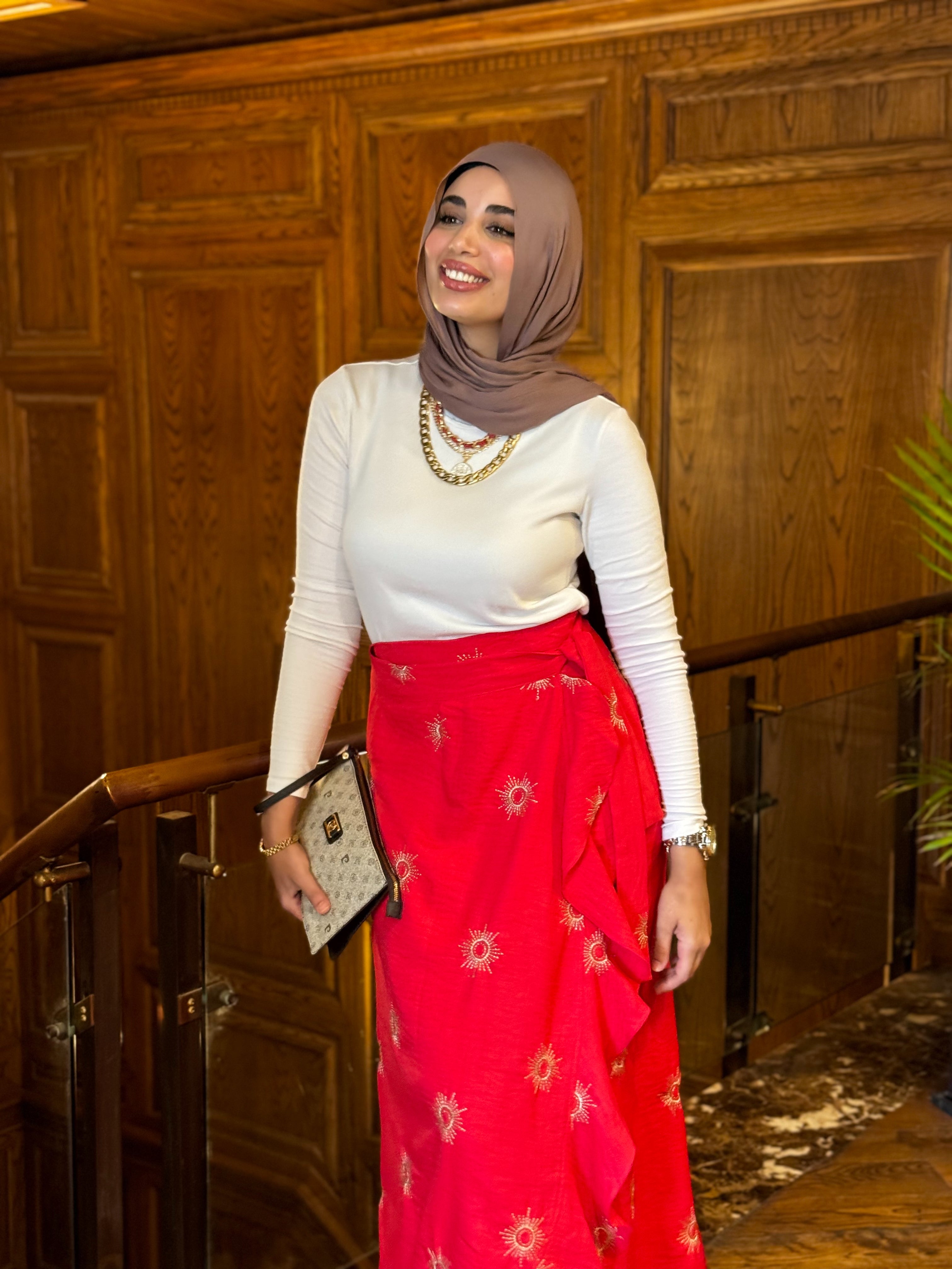 Shams Embroidery skirt  - Red