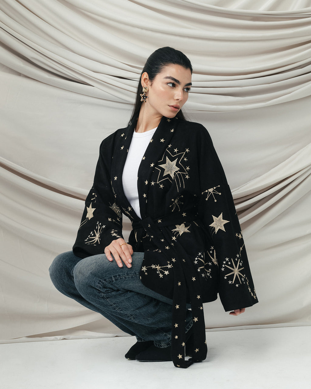 The Midnight Galaxy Embroidered Wrap Jacket