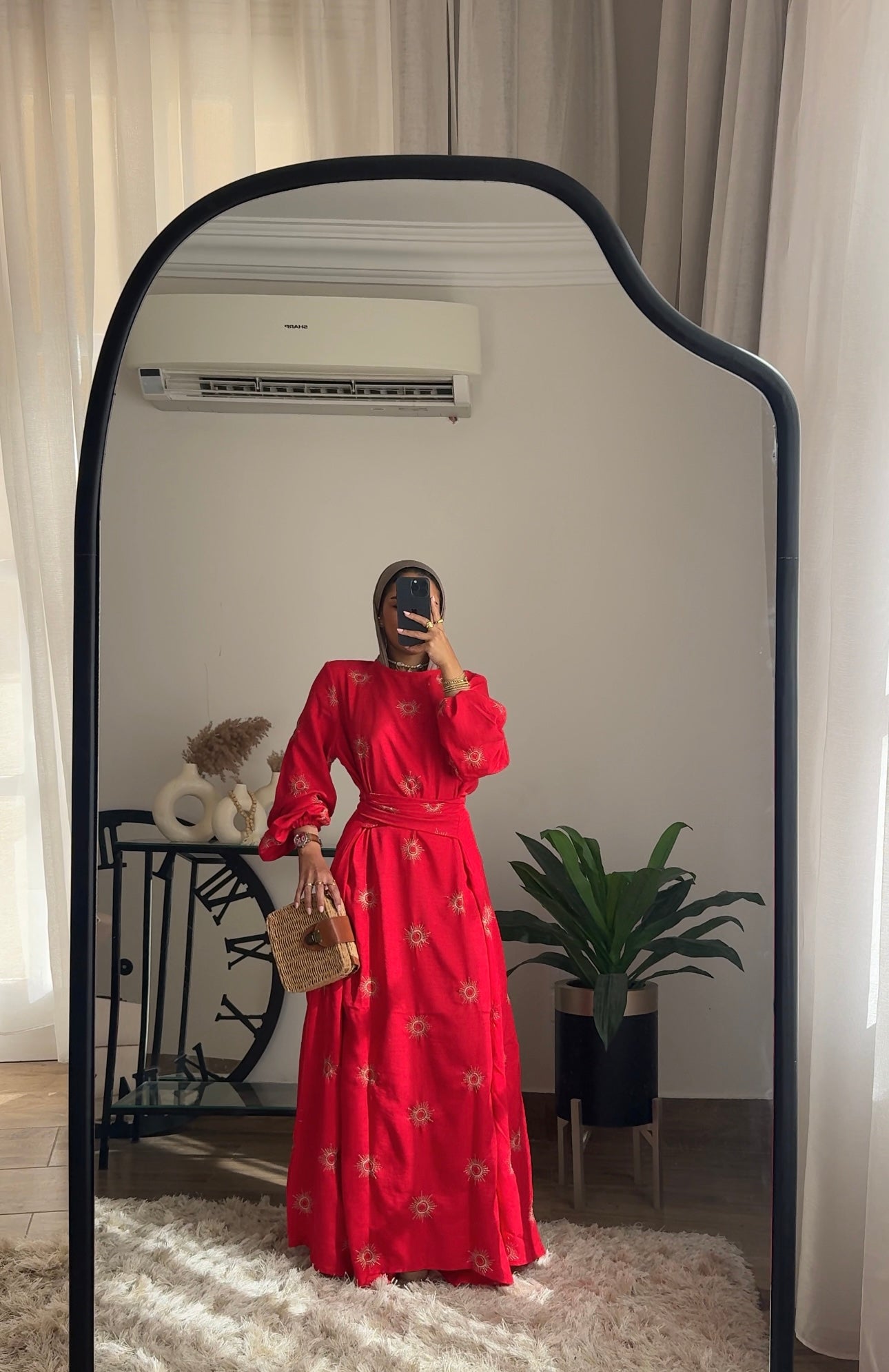 Shams Embroidered Dress in Red