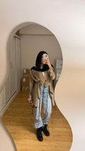 Crinkle Light Satin Cardigan Cafe