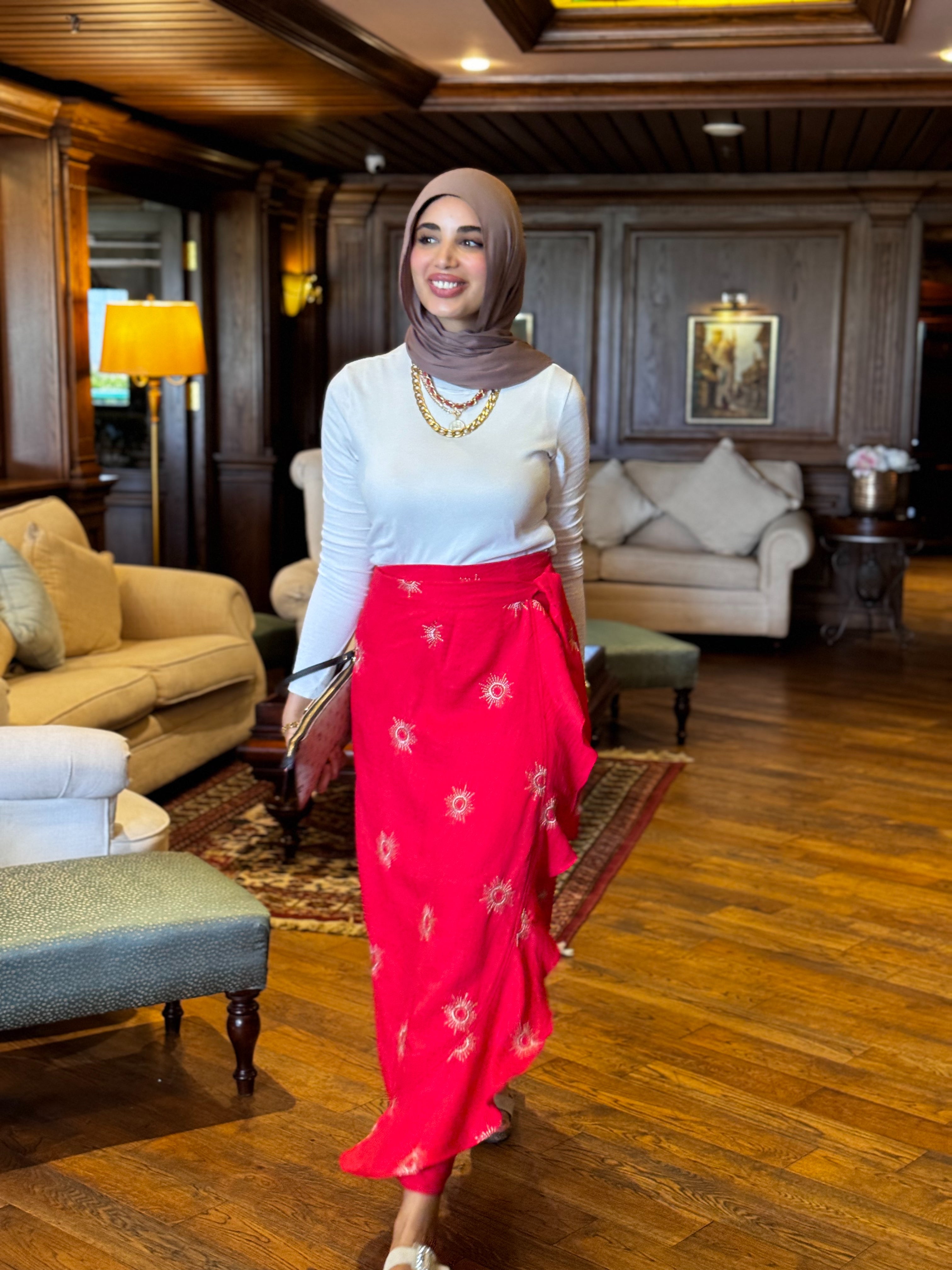 Shams Embroidery skirt  - Red