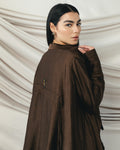 Crinkle Light Satin Cardigan in Brown