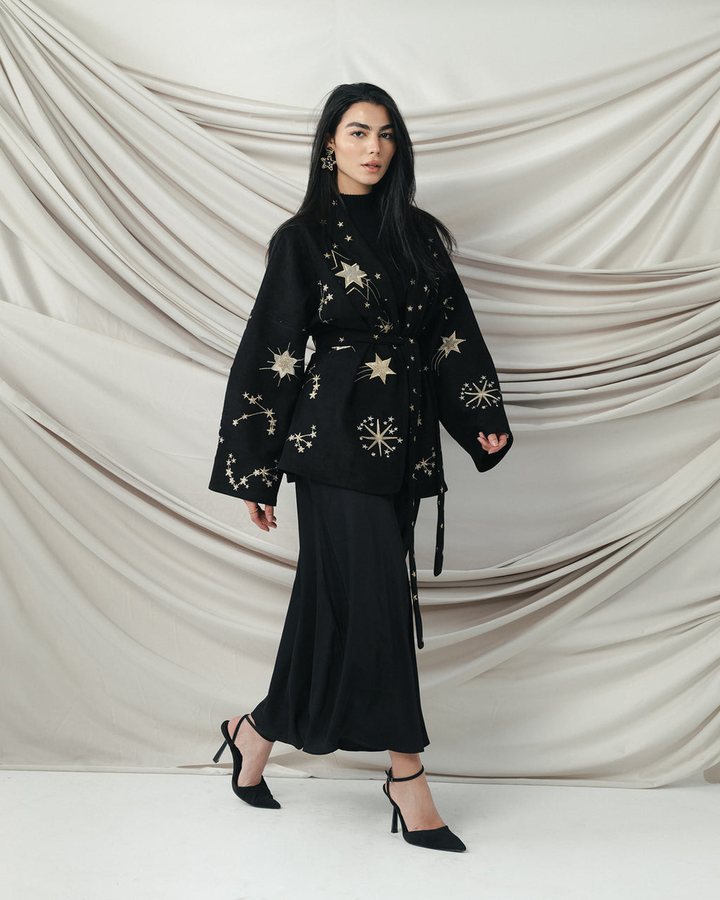 The Midnight Galaxy Embroidered Wrap Jacket