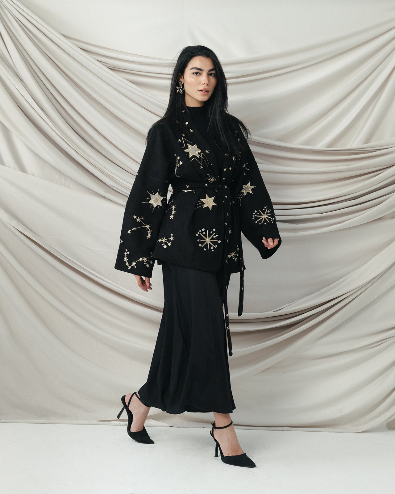 The Midnight Galaxy Embroidered Wrap Jacket