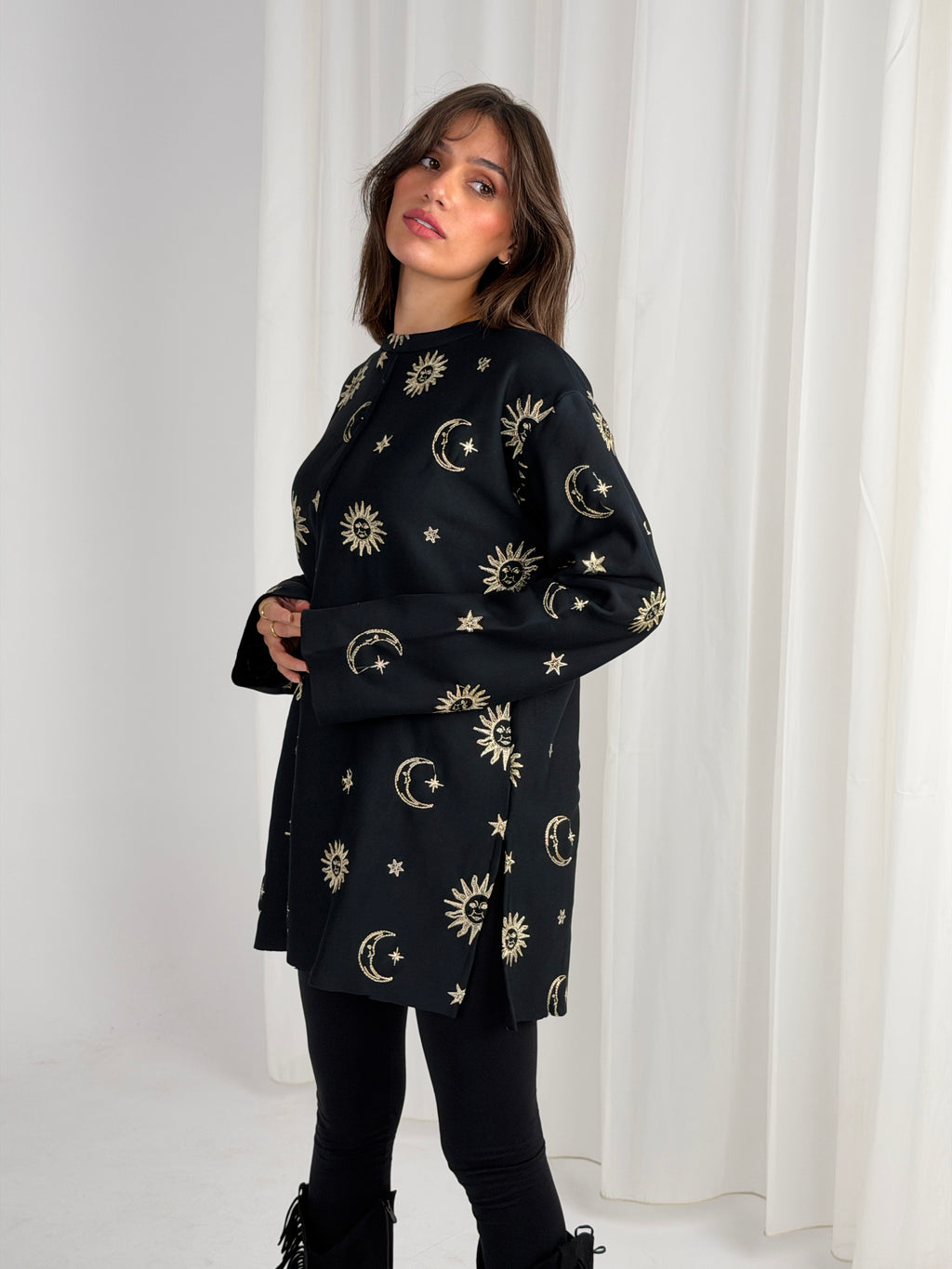 Athena Embroidered Sweater - Black