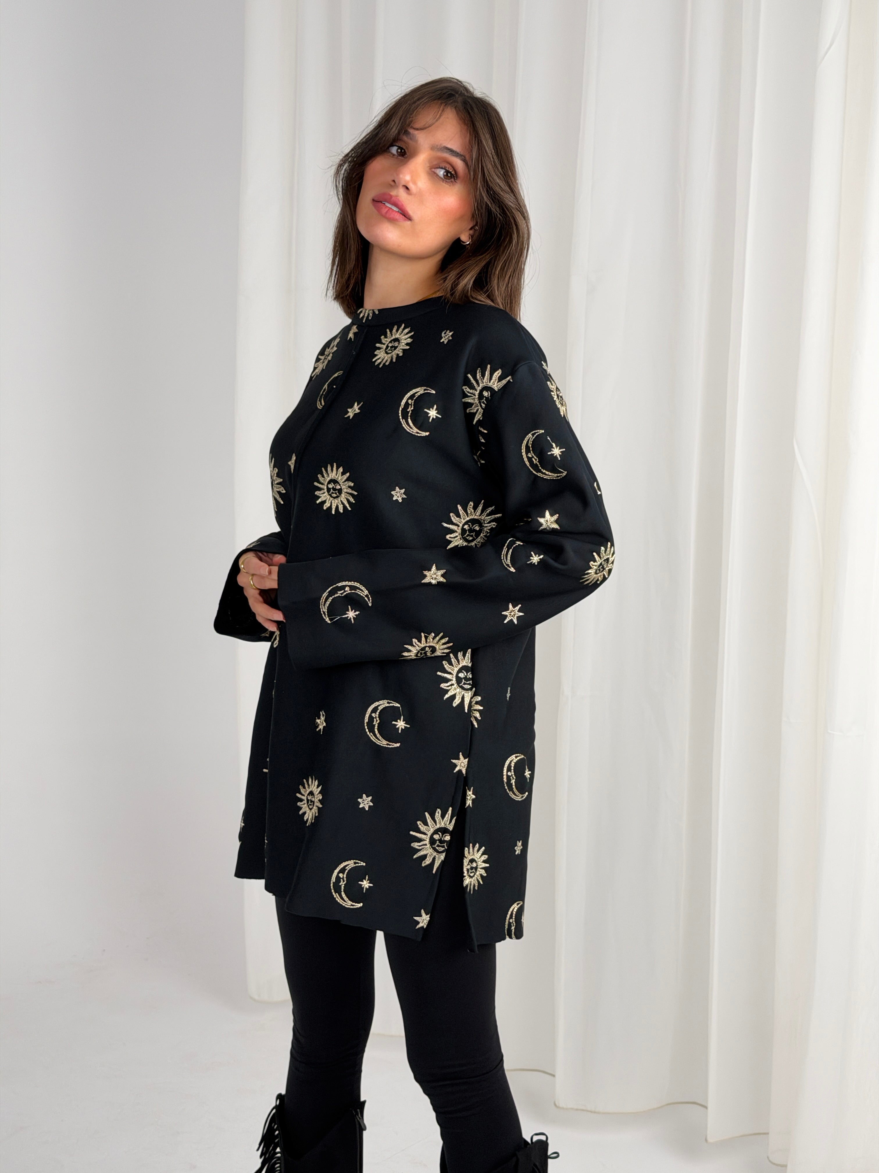 Athena Embroidered Sweater - Black