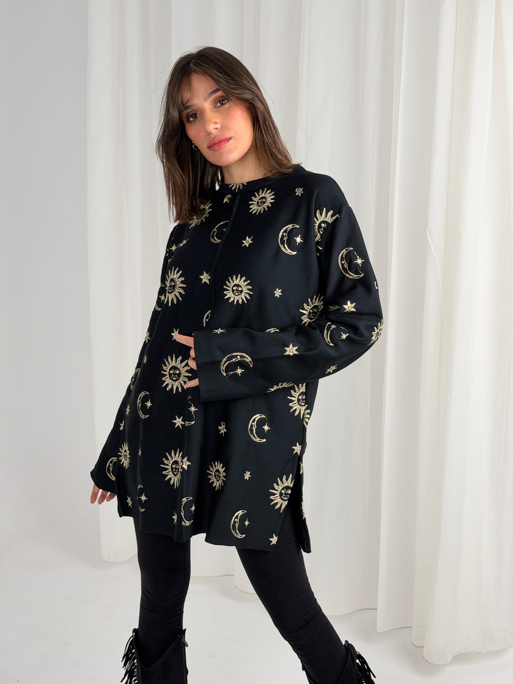 Athena Embroidered Sweater - Black