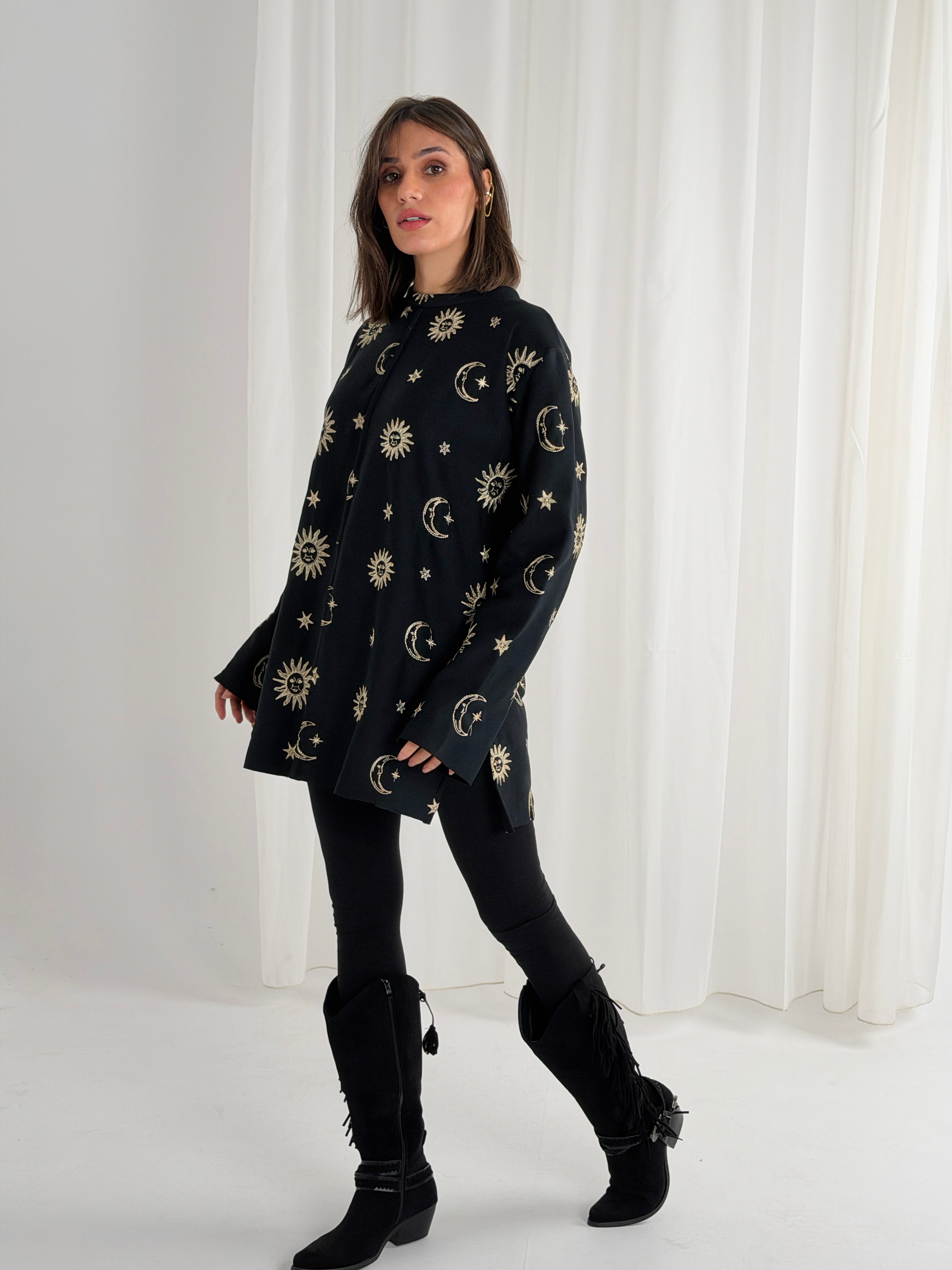 Athena Embroidered Sweater - Black