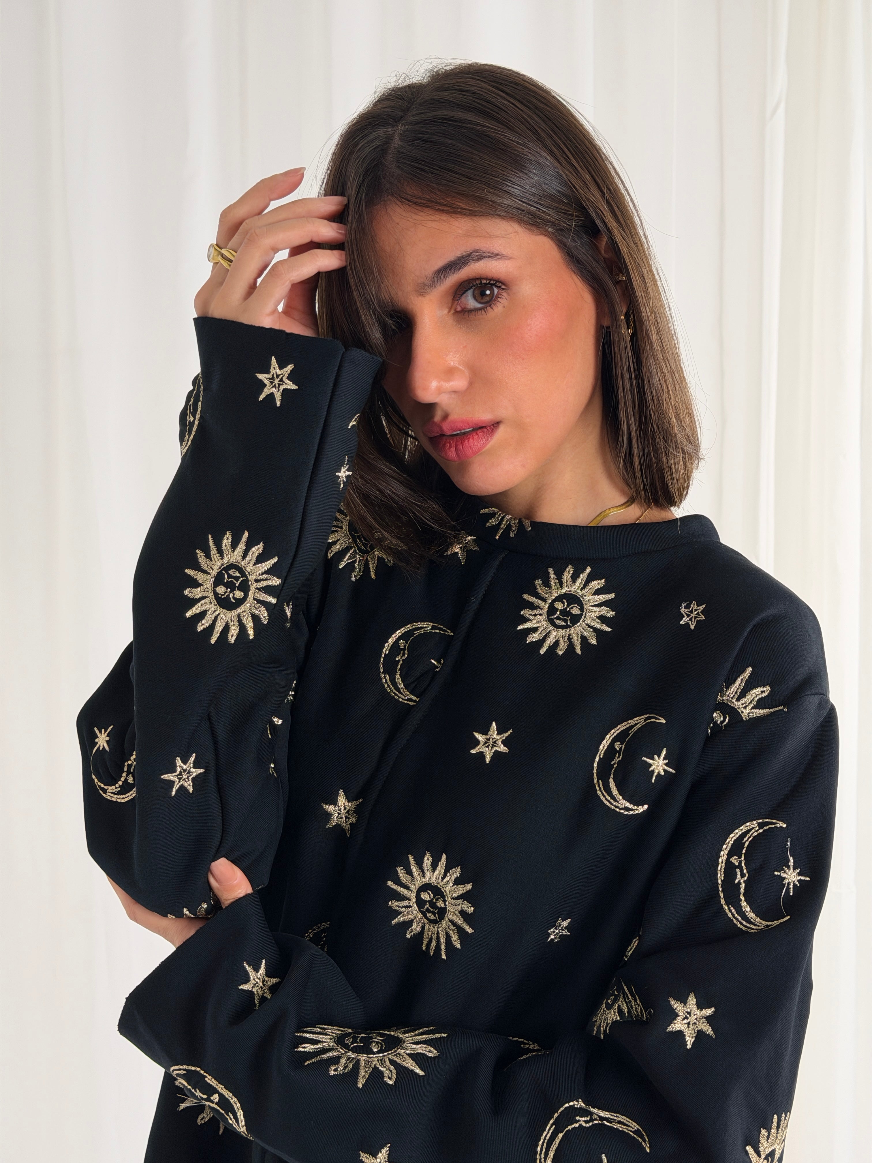 Athena Embroidered Sweater - Black