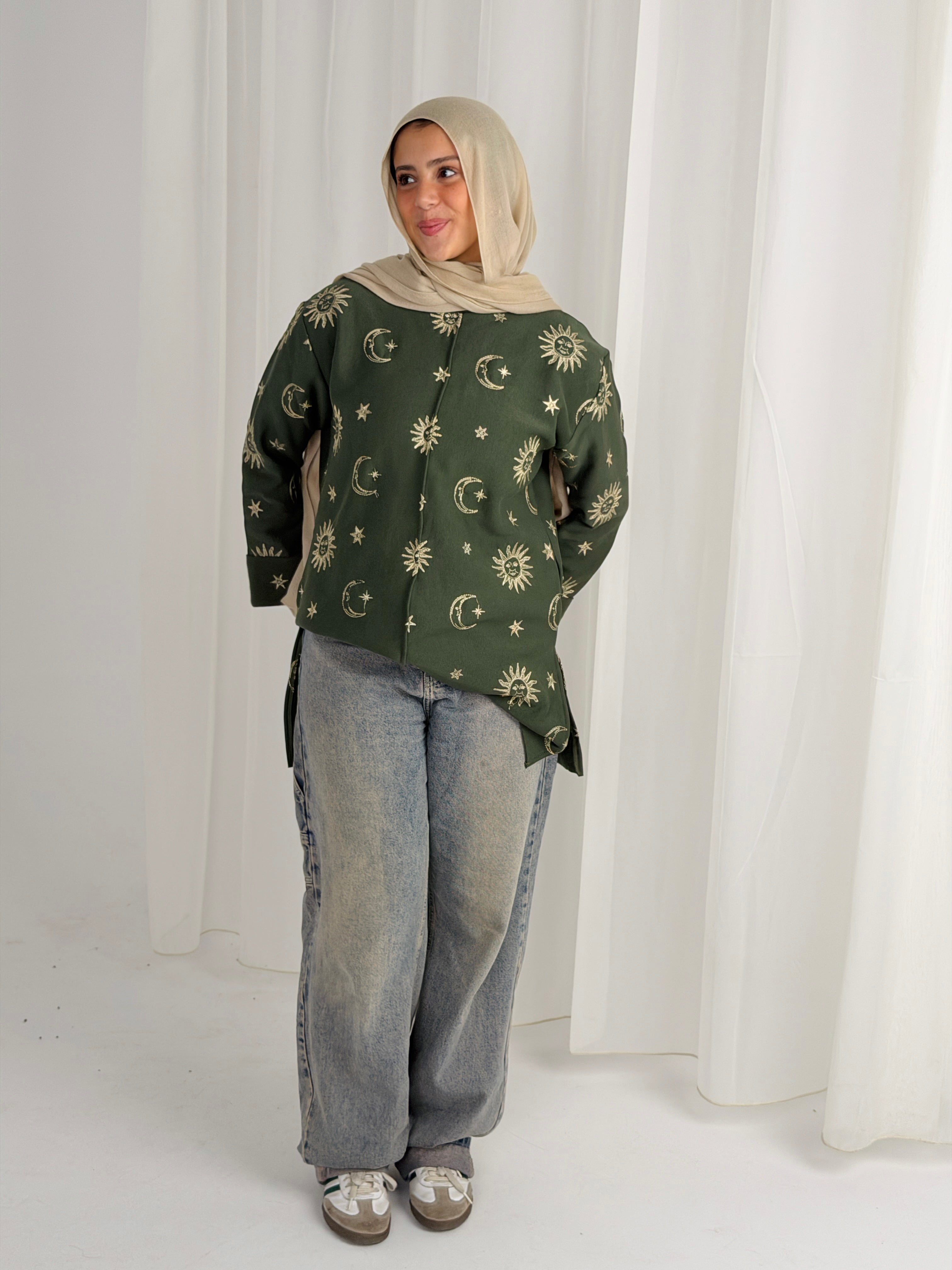 Athena Embroidered Sweater - Olive