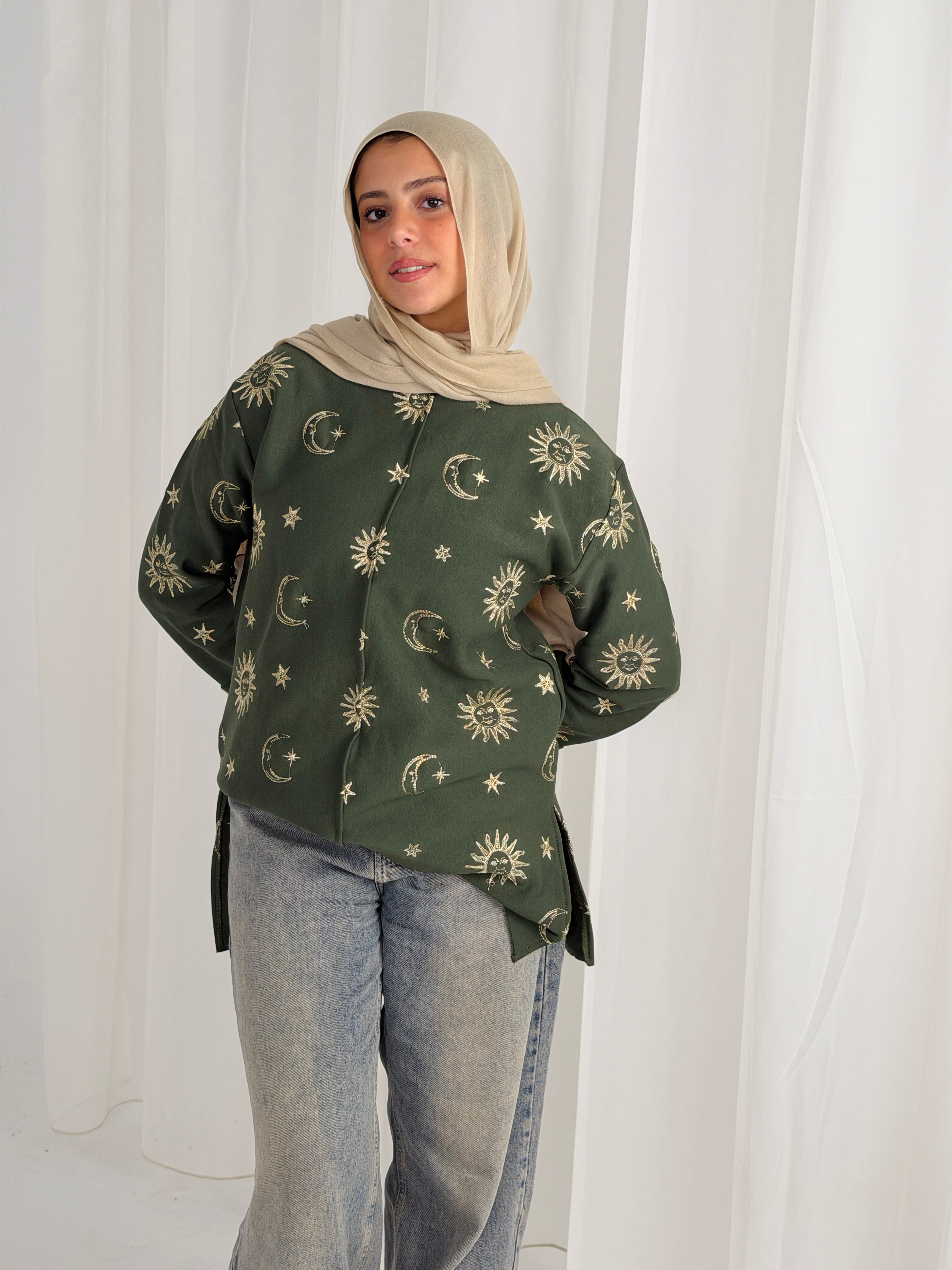 Athena Embroidered Sweater - Olive