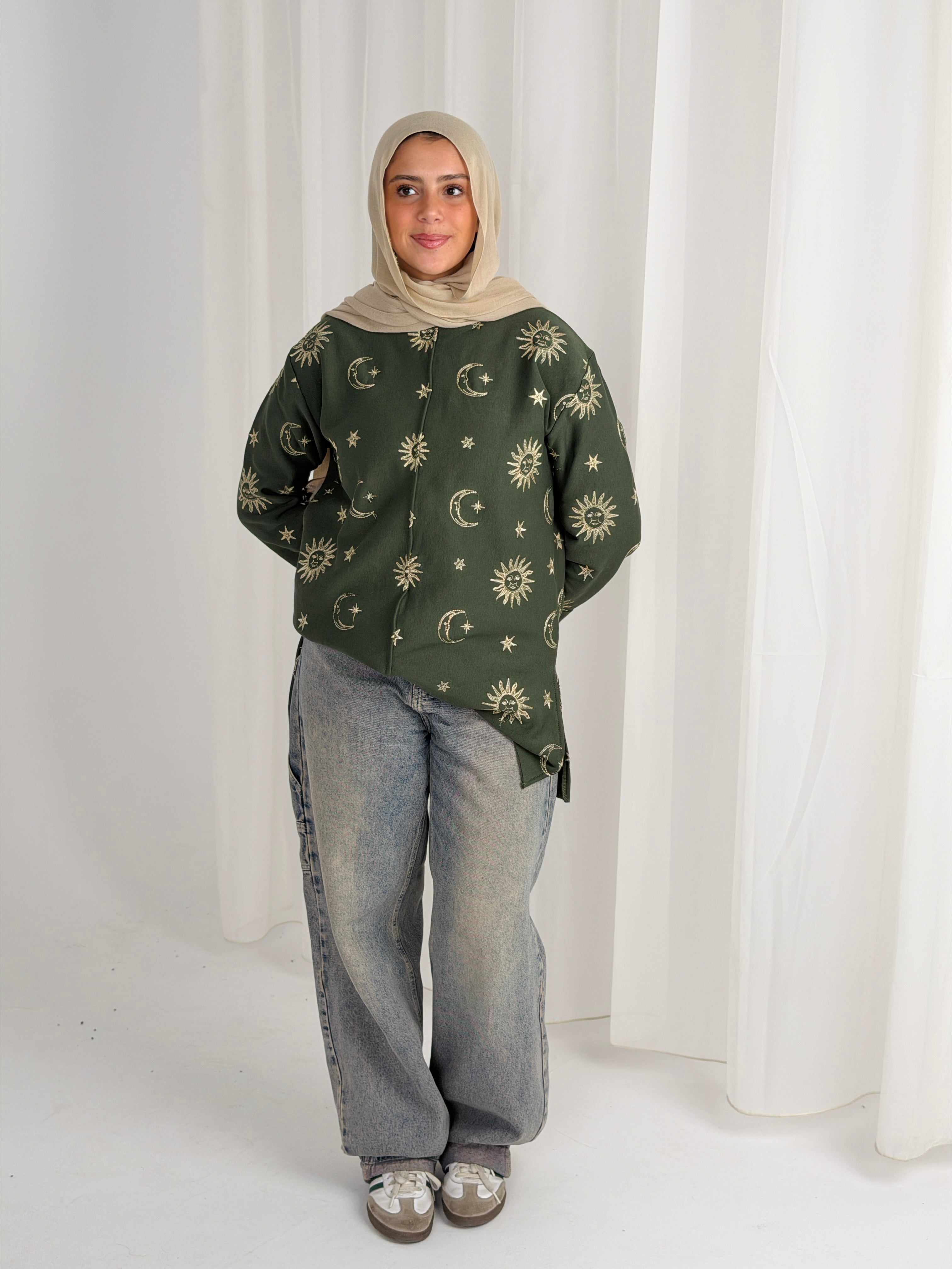 Athena Embroidered Sweater - Olive