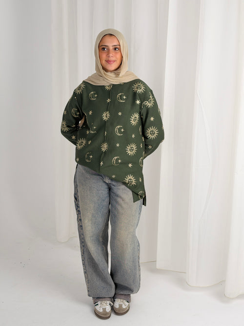 Athena Embroidered Sweater - Olive