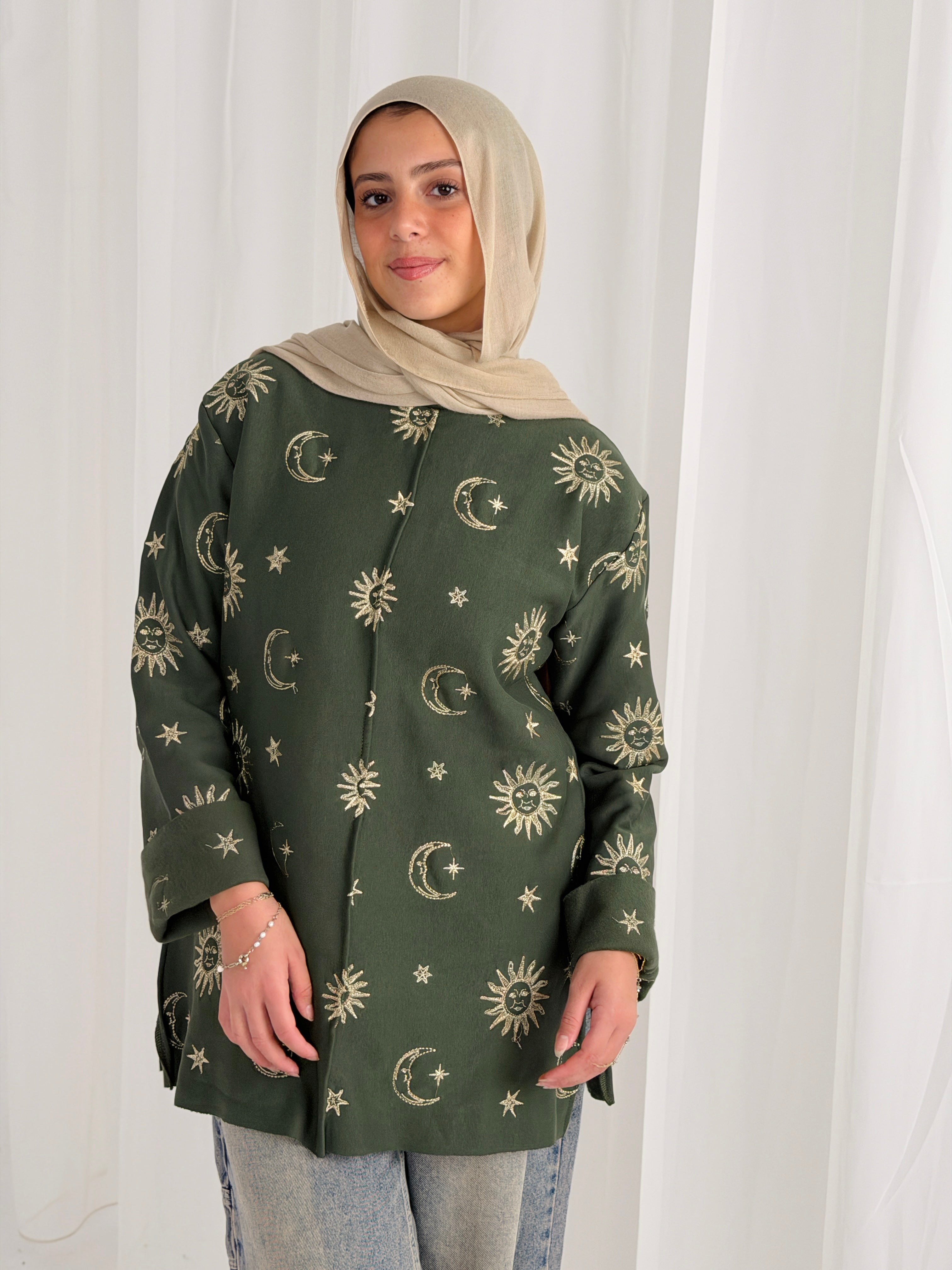 Athena Embroidered Sweater - Olive