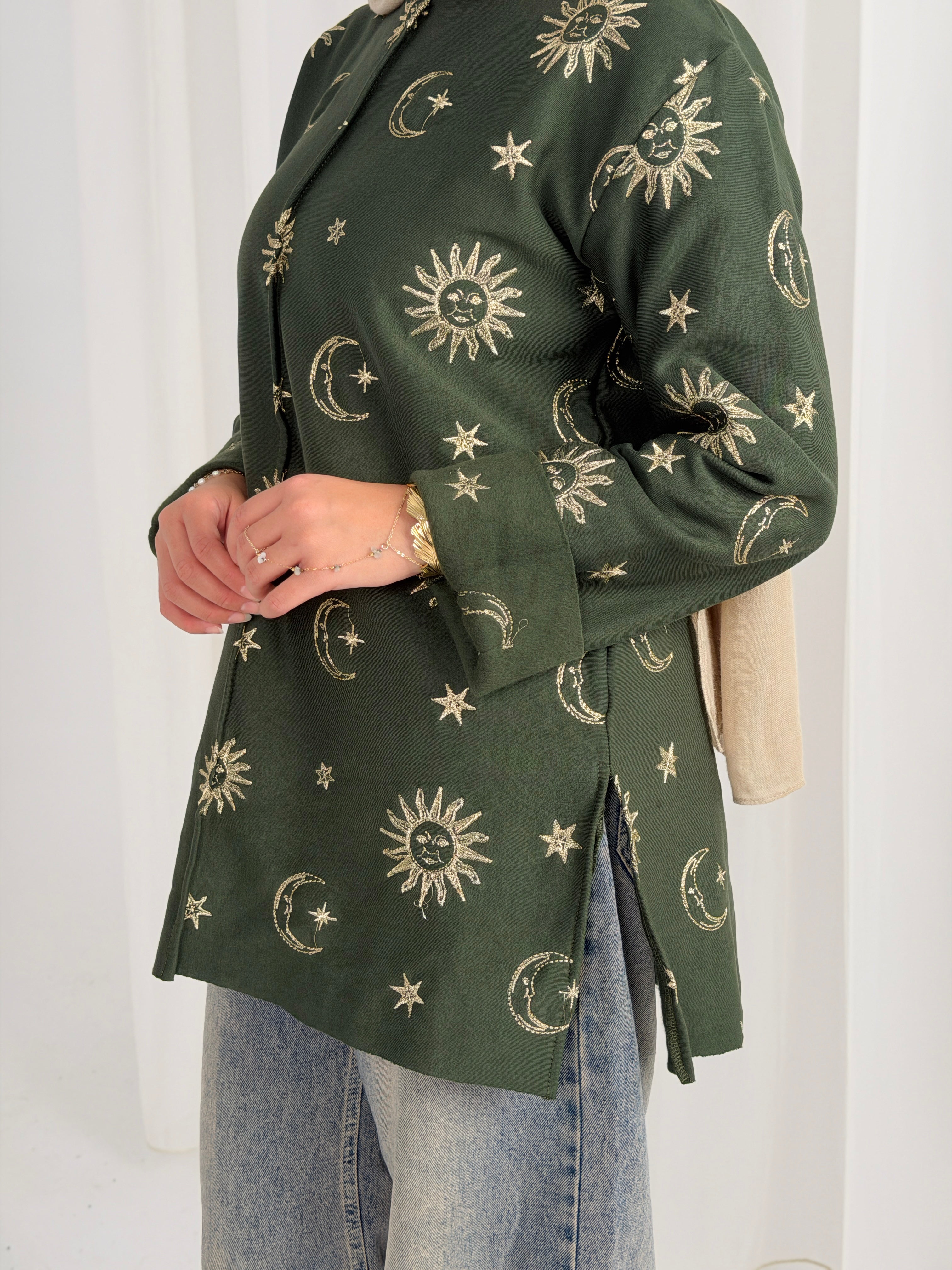 Athena Embroidered Sweater - Olive