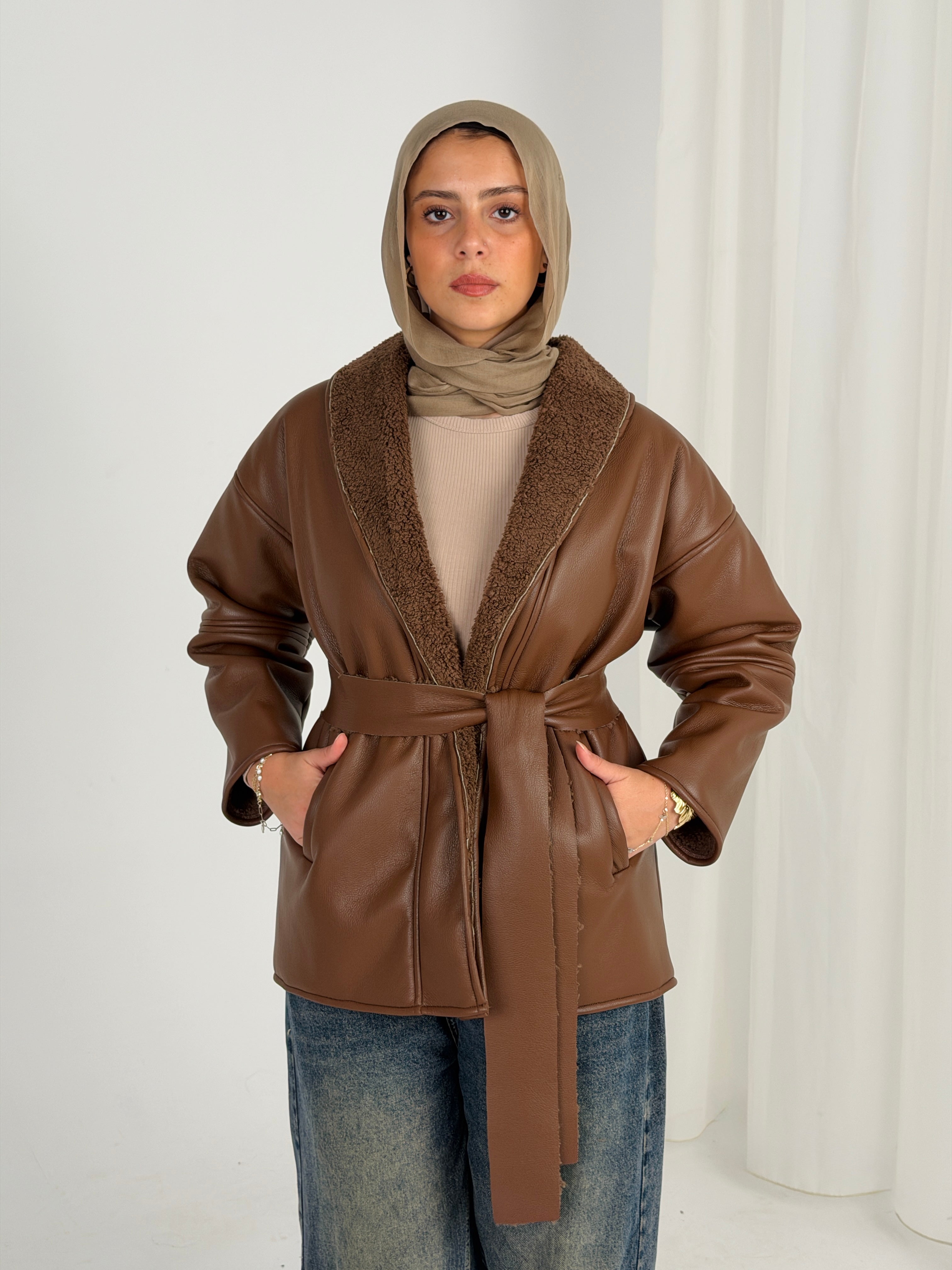 Gold for Her Padded Leather Coat - Brown