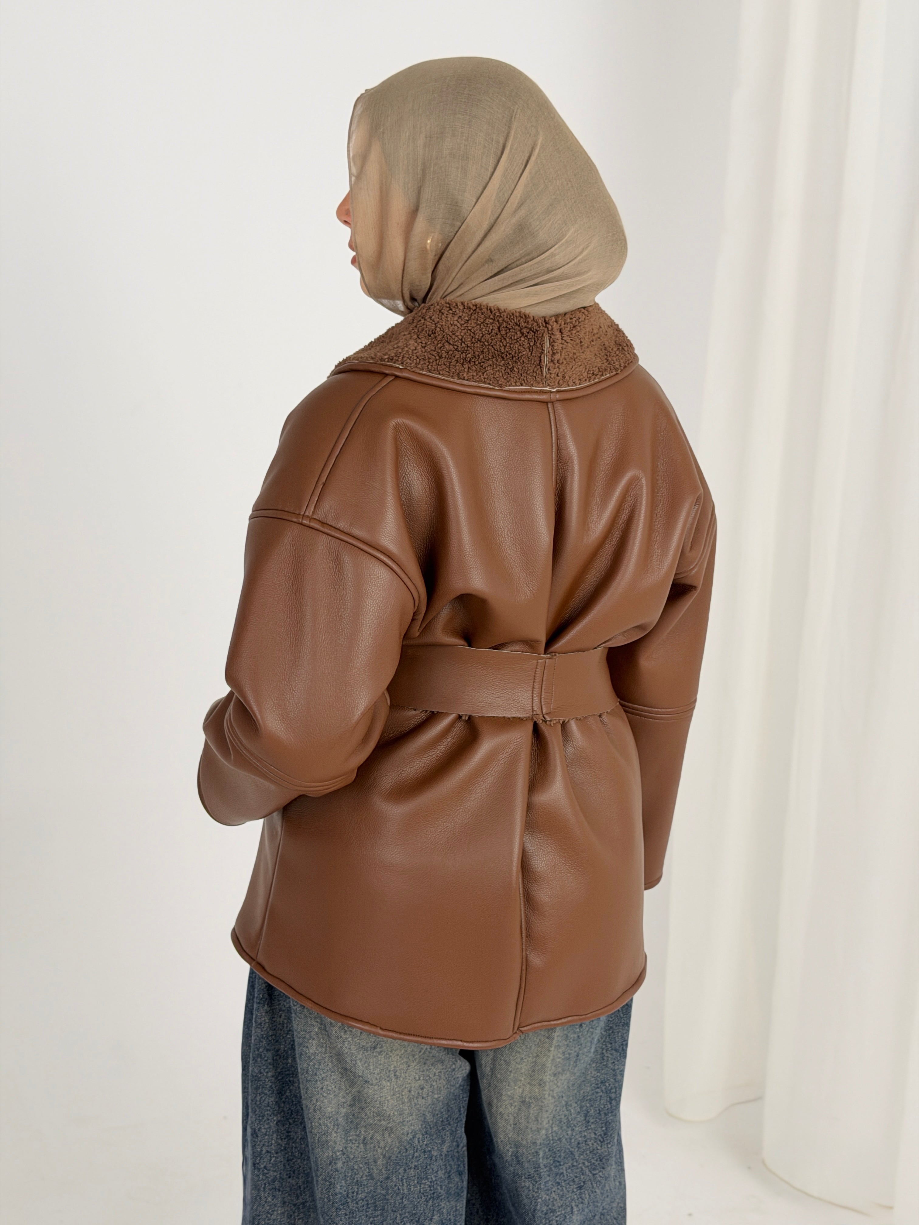 Gold for Her Padded Leather Coat - Brown