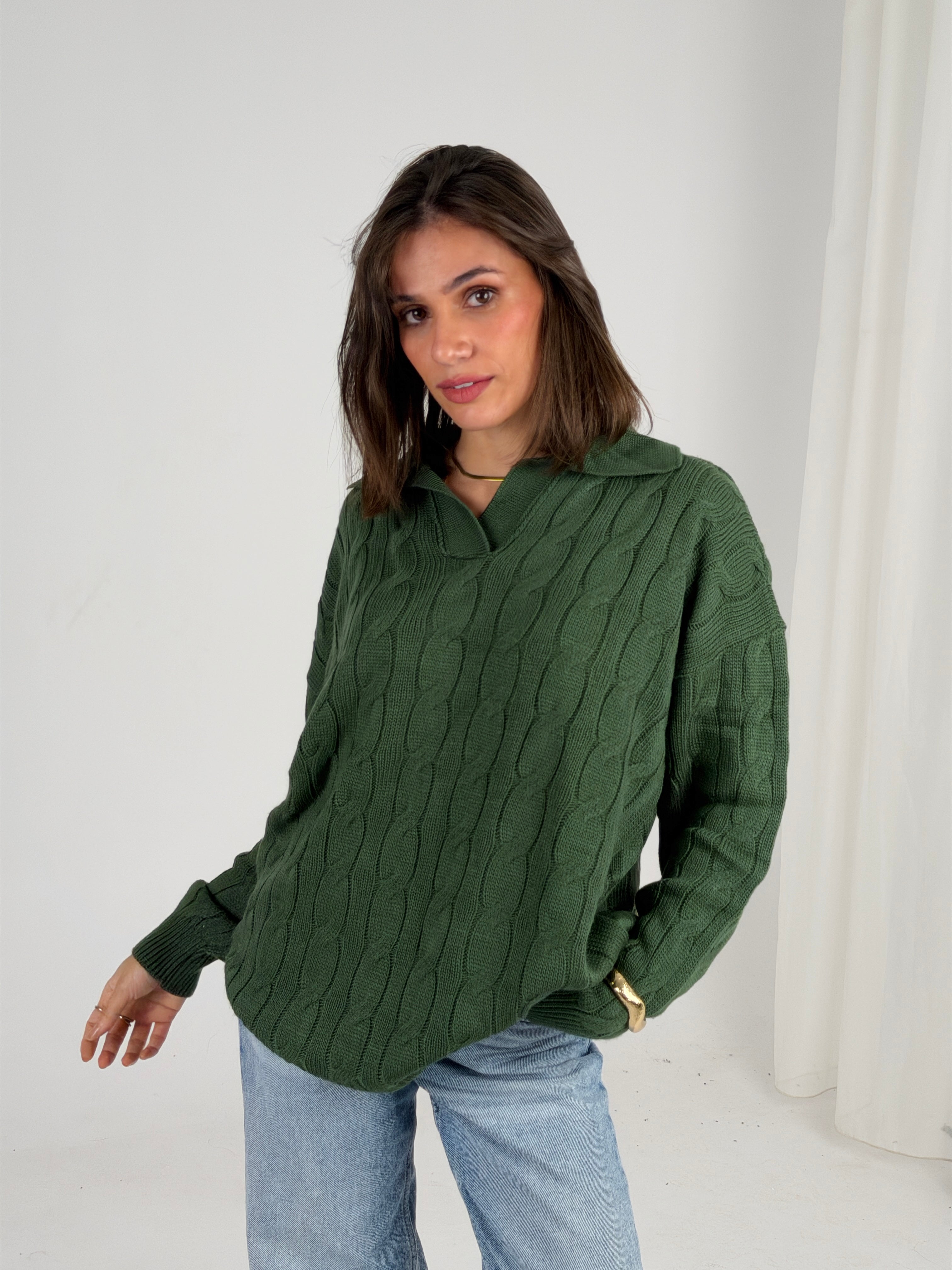 Self Love Cable Sweater - Emerald Green