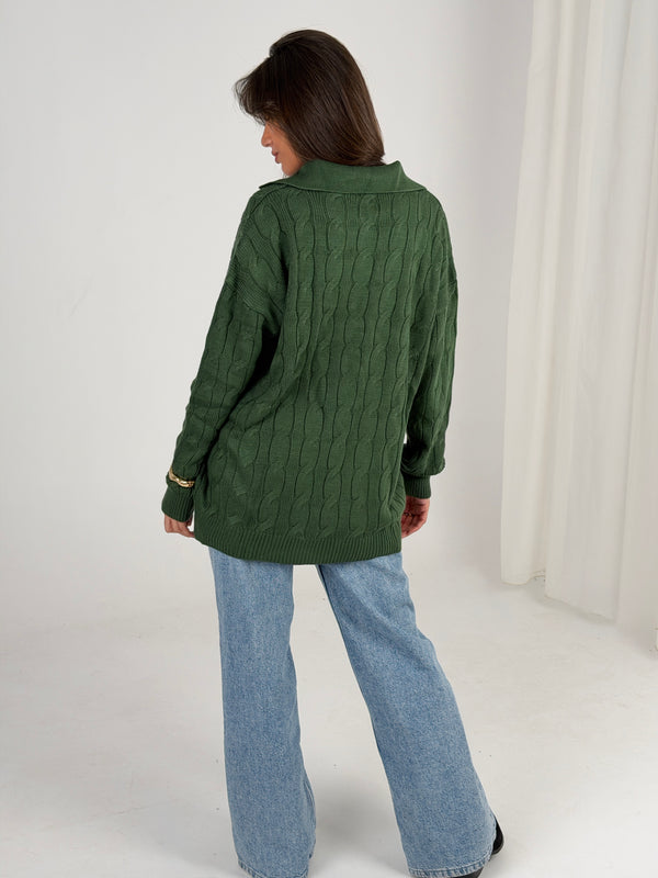 Self Love Cable Sweater - Emerald Green