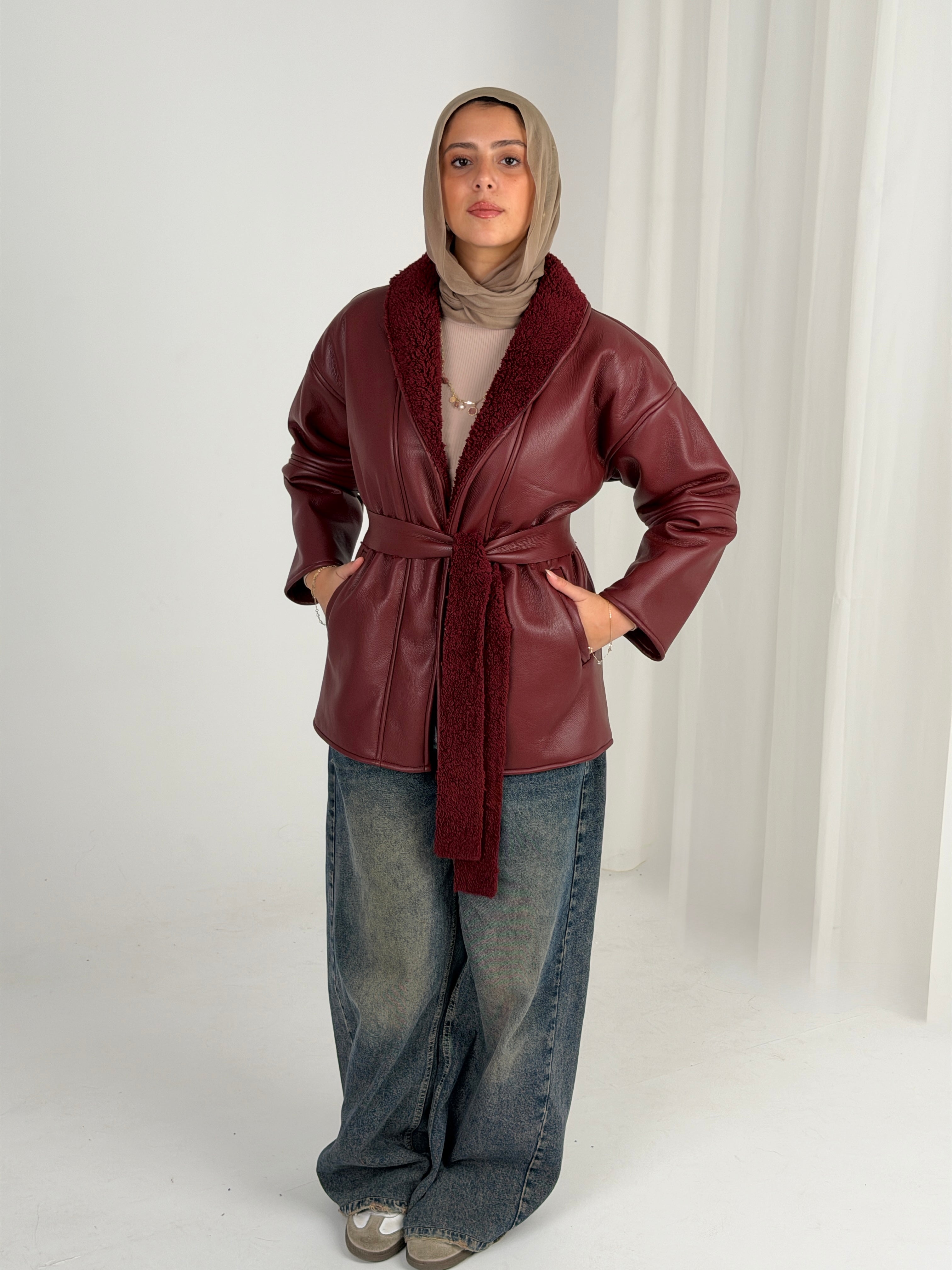 Gold for Her Padded Leather Coat - Raspberry