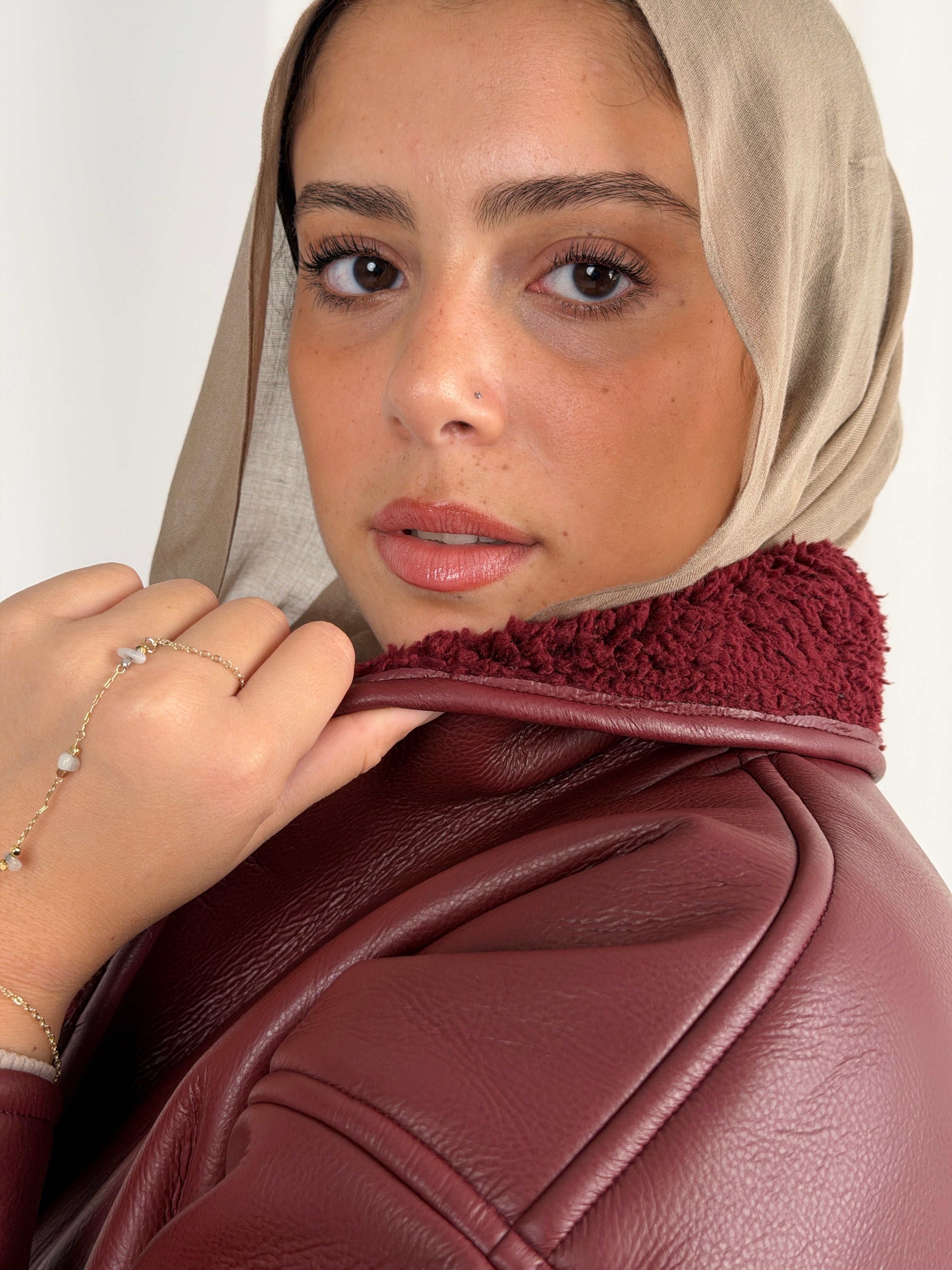 Gold for Her Padded Leather Coat - Raspberry