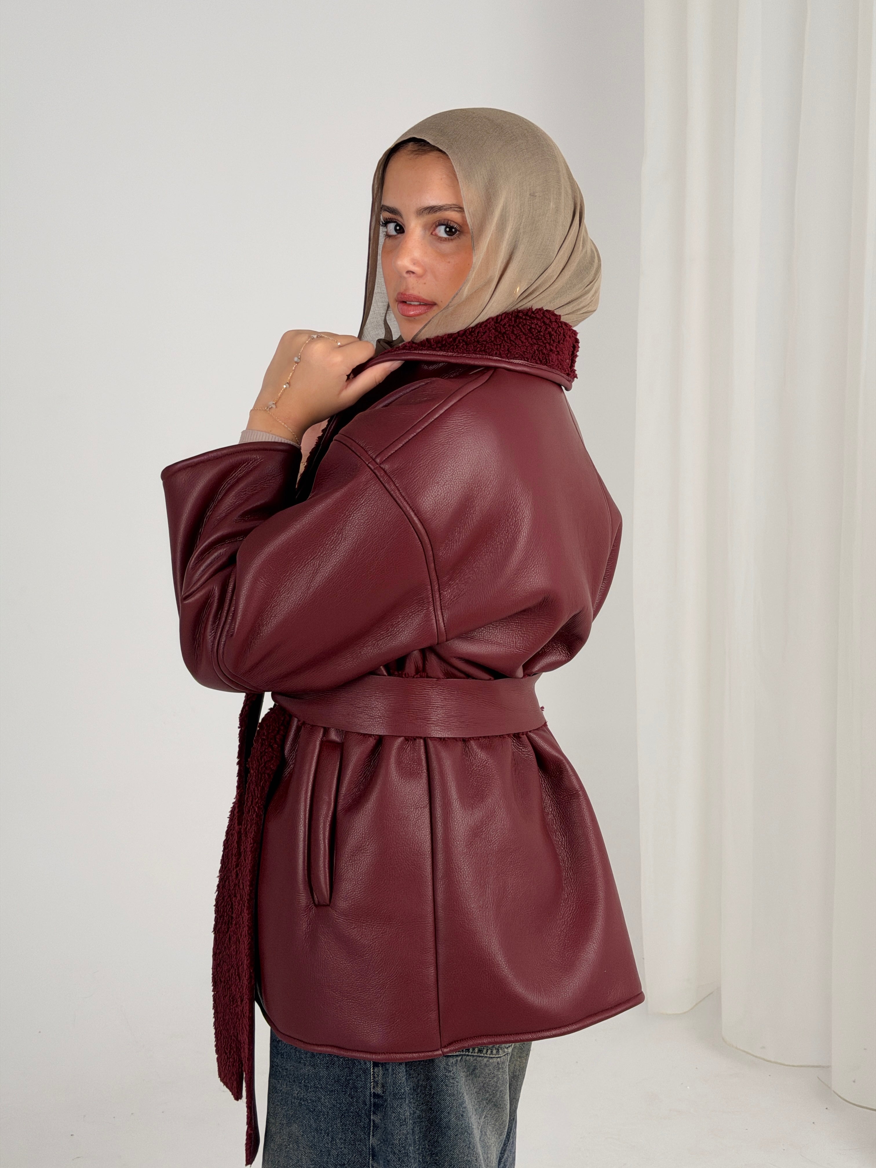 Gold for Her Padded Leather Coat - Raspberry