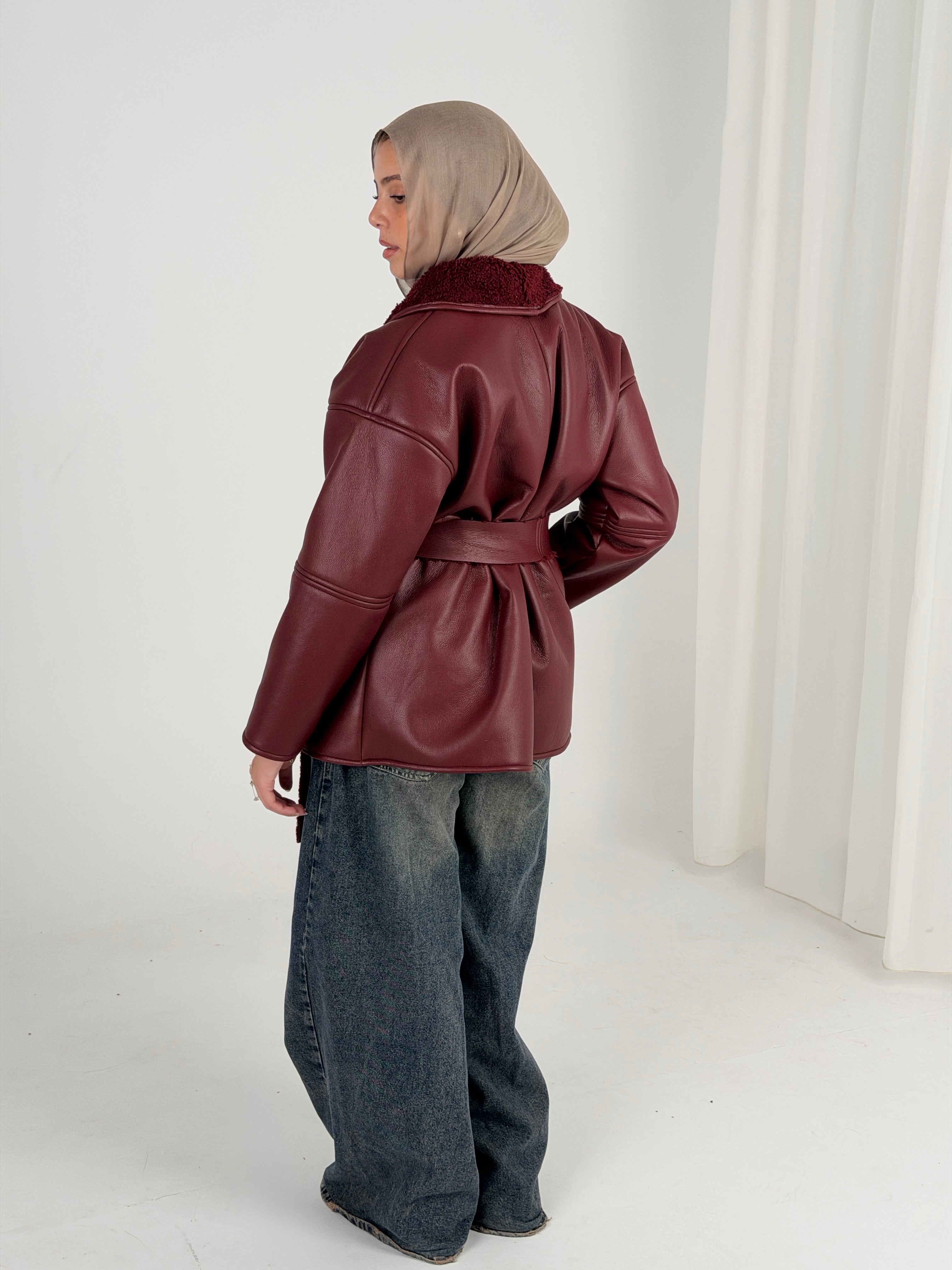 Gold for Her Padded Leather Coat - Raspberry