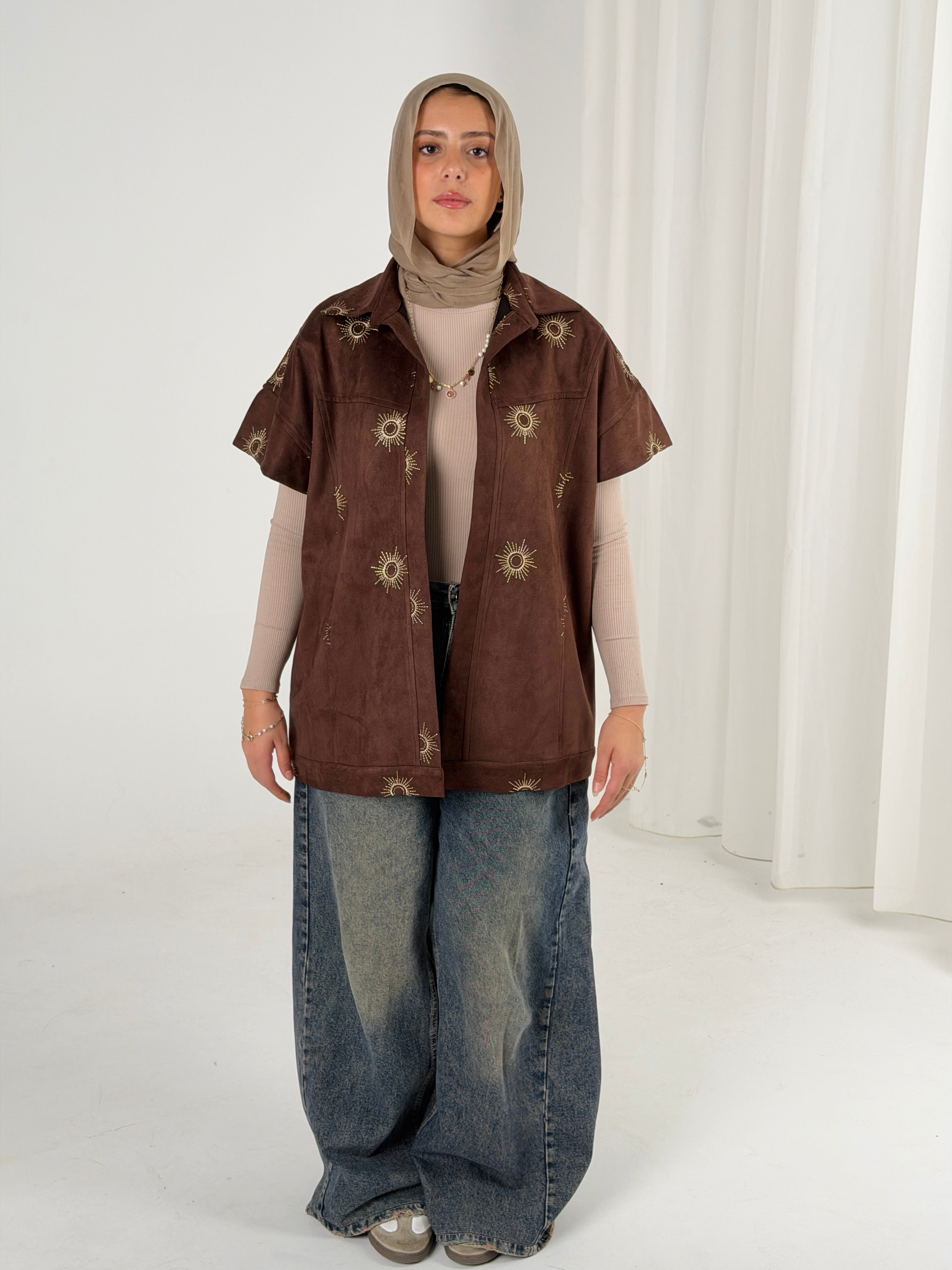 Royal Aton Embroidered Vest - Mocha