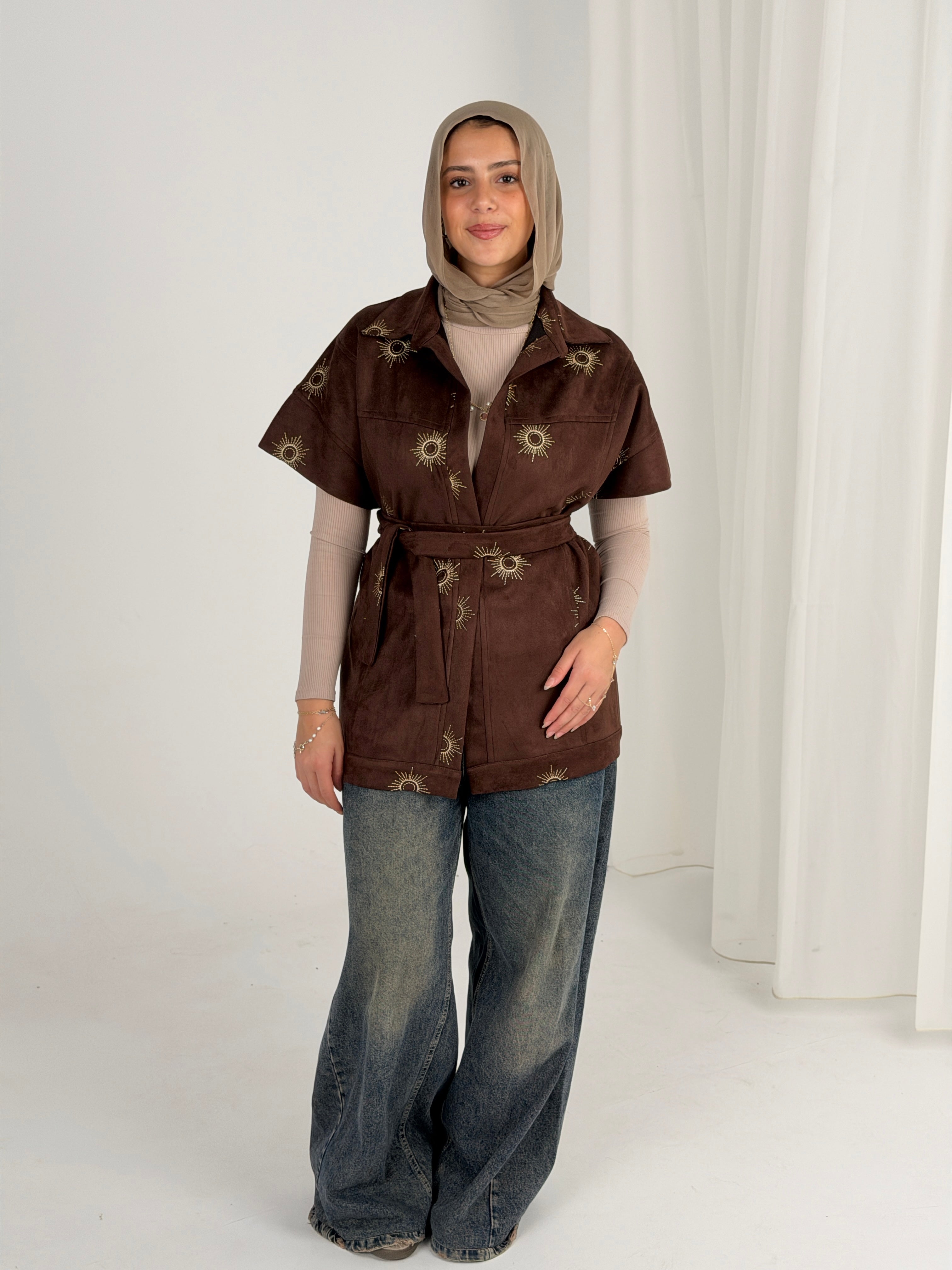 Royal Aton Embroidered Vest - Mocha