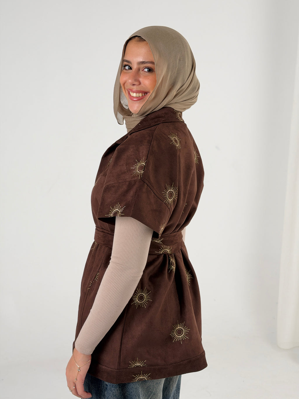 Royal Aton Embroidered Vest - Mocha