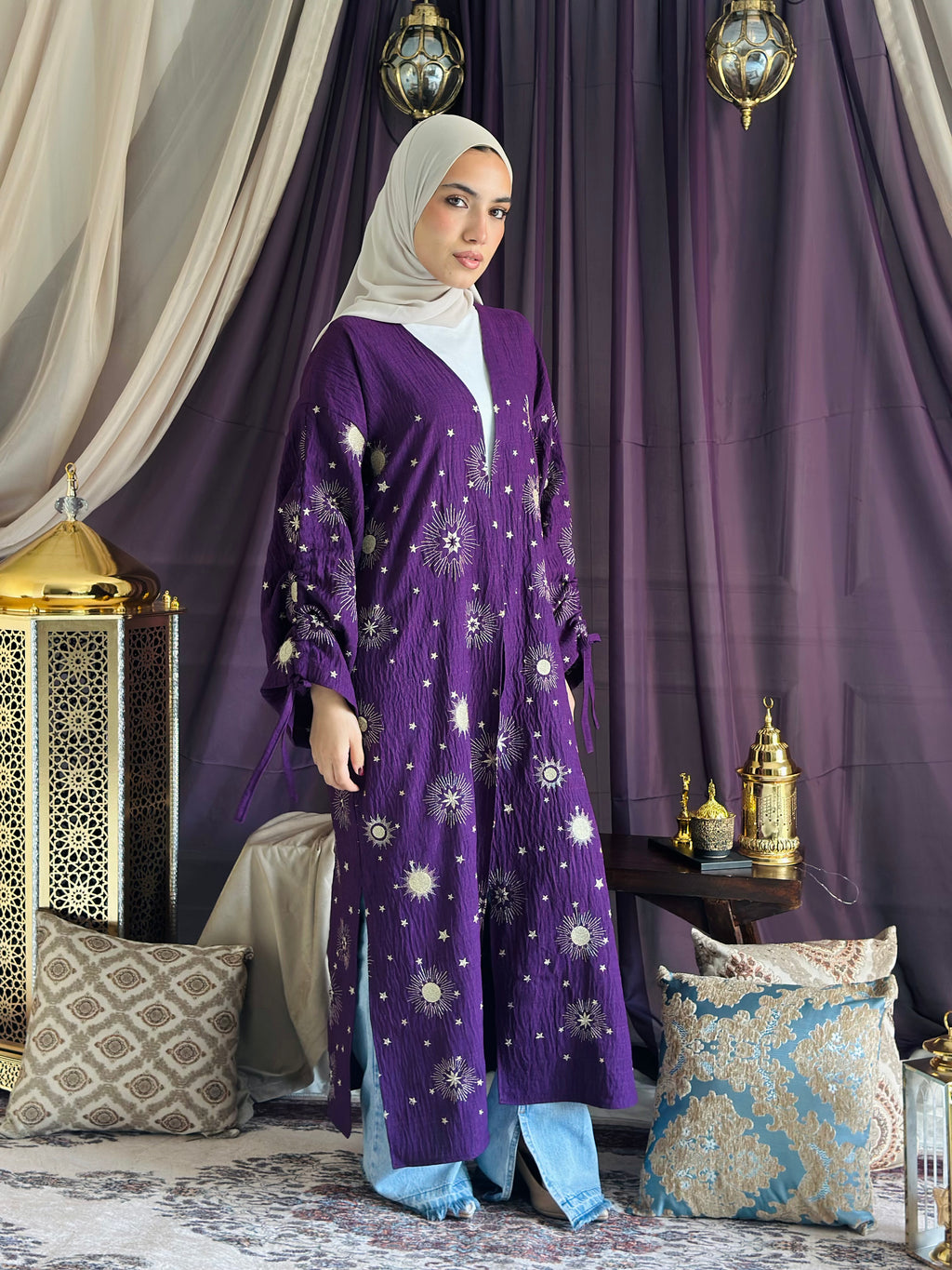 Golden embroidered Kaftan - Purple