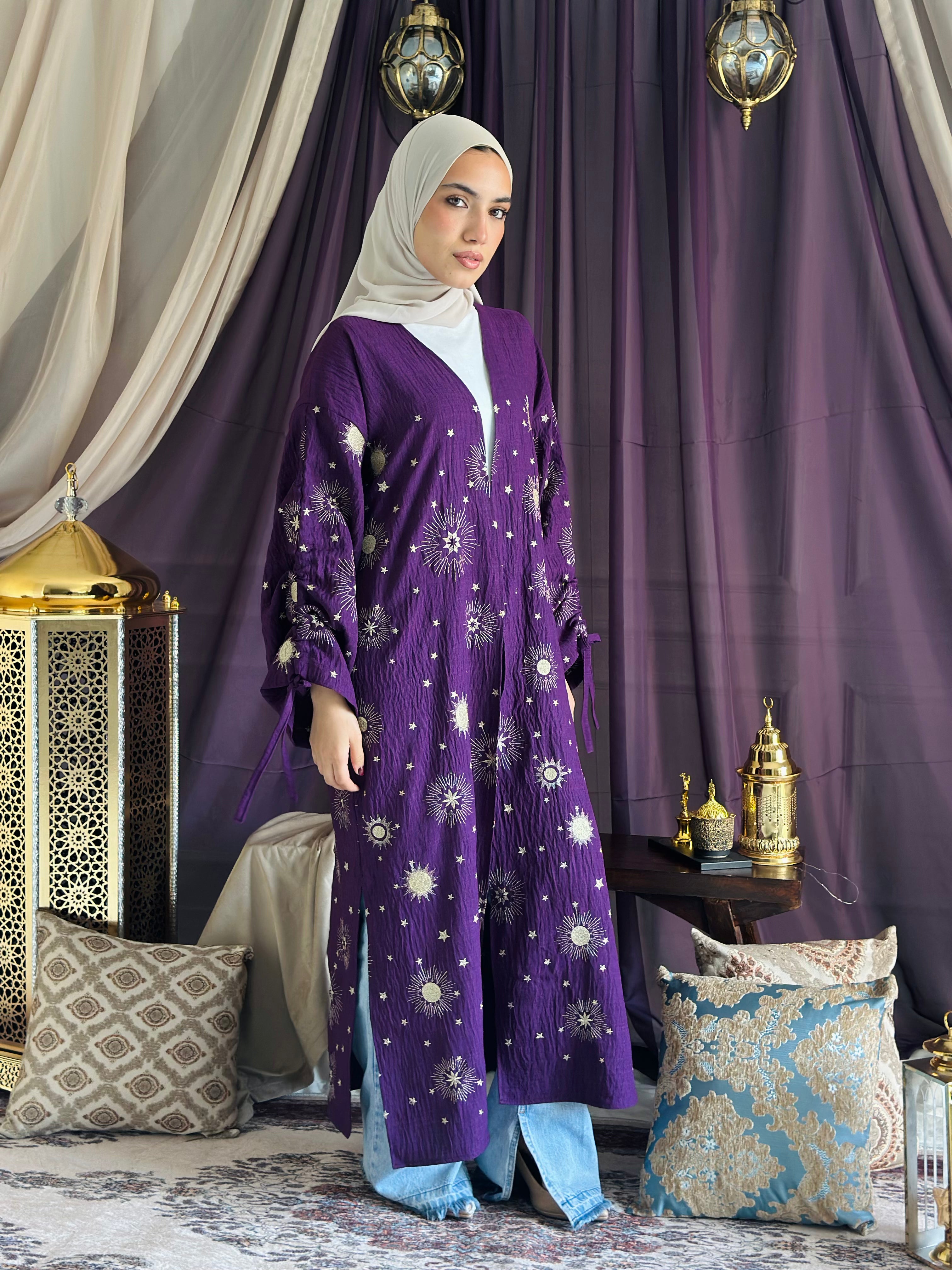 Golden embroidered Kaftan - Purple